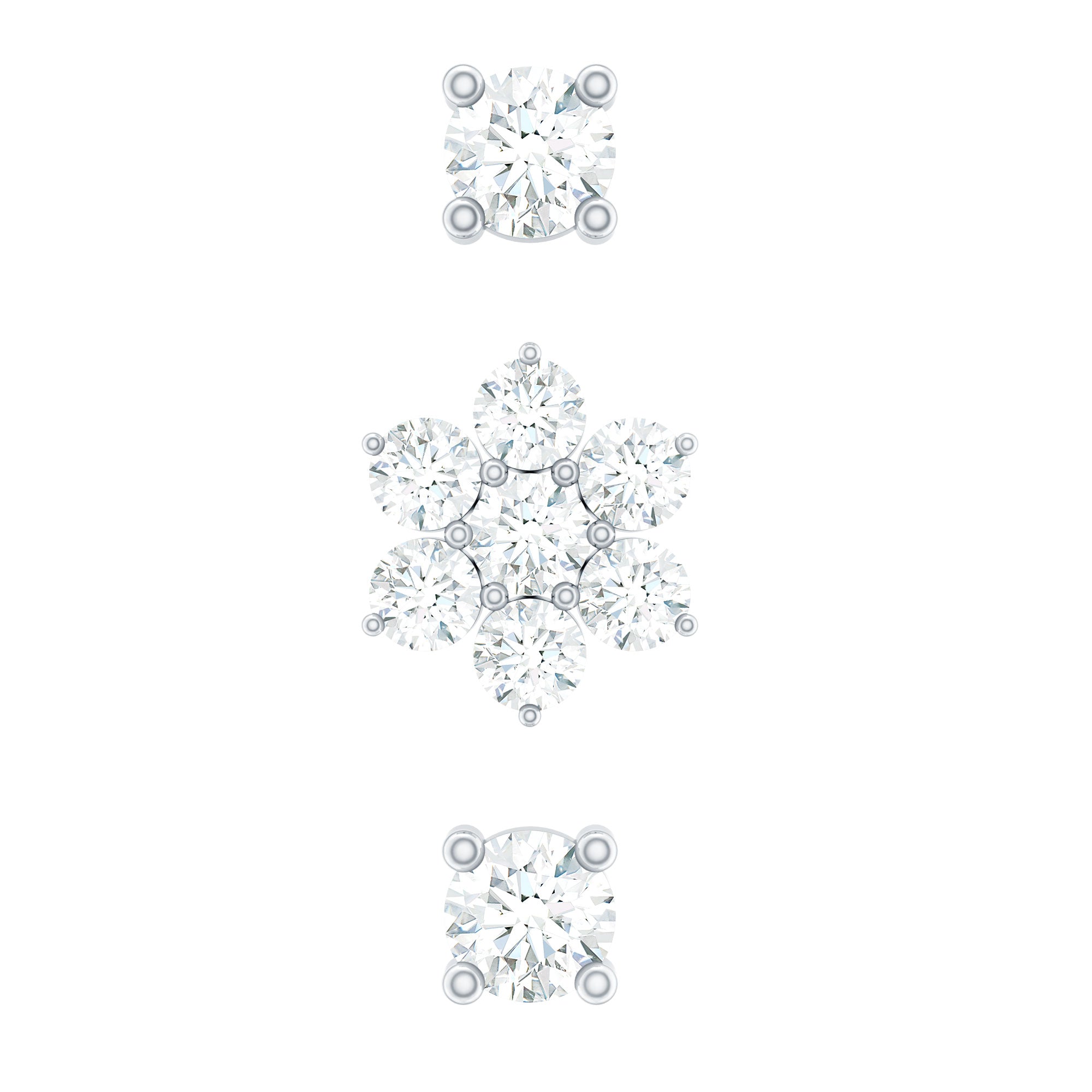 Moissanite Flower Triple Earrings Set for Cartilage Piercing D-VS1 - Rosec Jewels