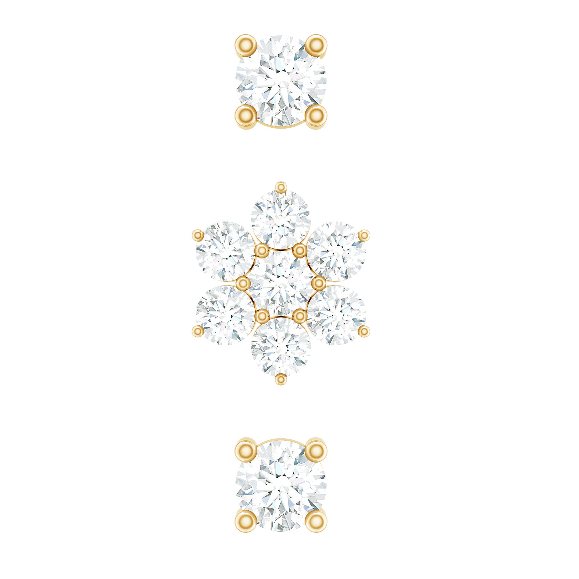 Moissanite Flower Triple Earrings Set for Cartilage Piercing D-VS1 - Rosec Jewels