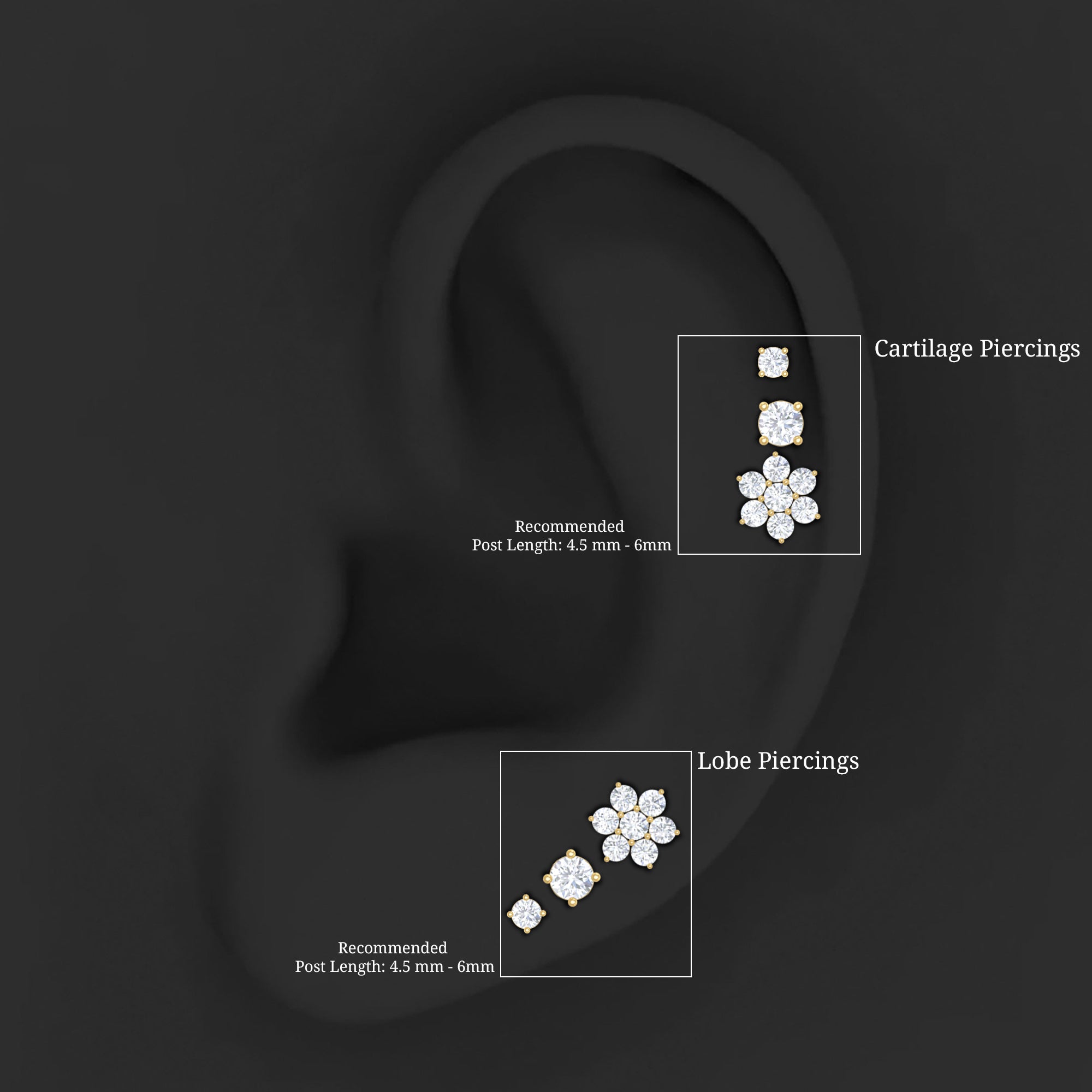 Moissanite Flower Triple Earrings Set for Cartilage Piercing D-VS1 - Rosec Jewels