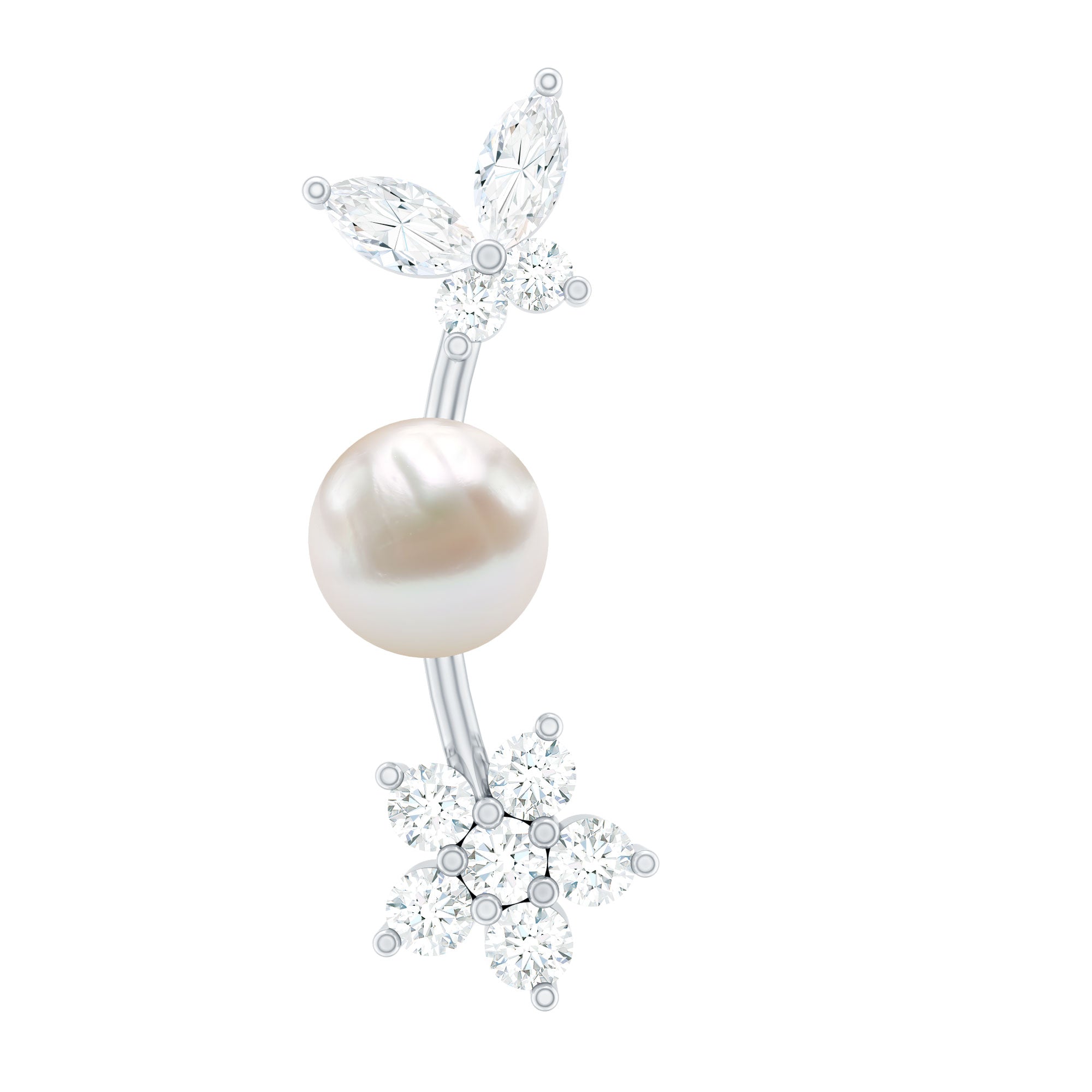 Nature Inspired Freshwater Pearl and Diamond Crawler Earring AAA - Rosec Jewels