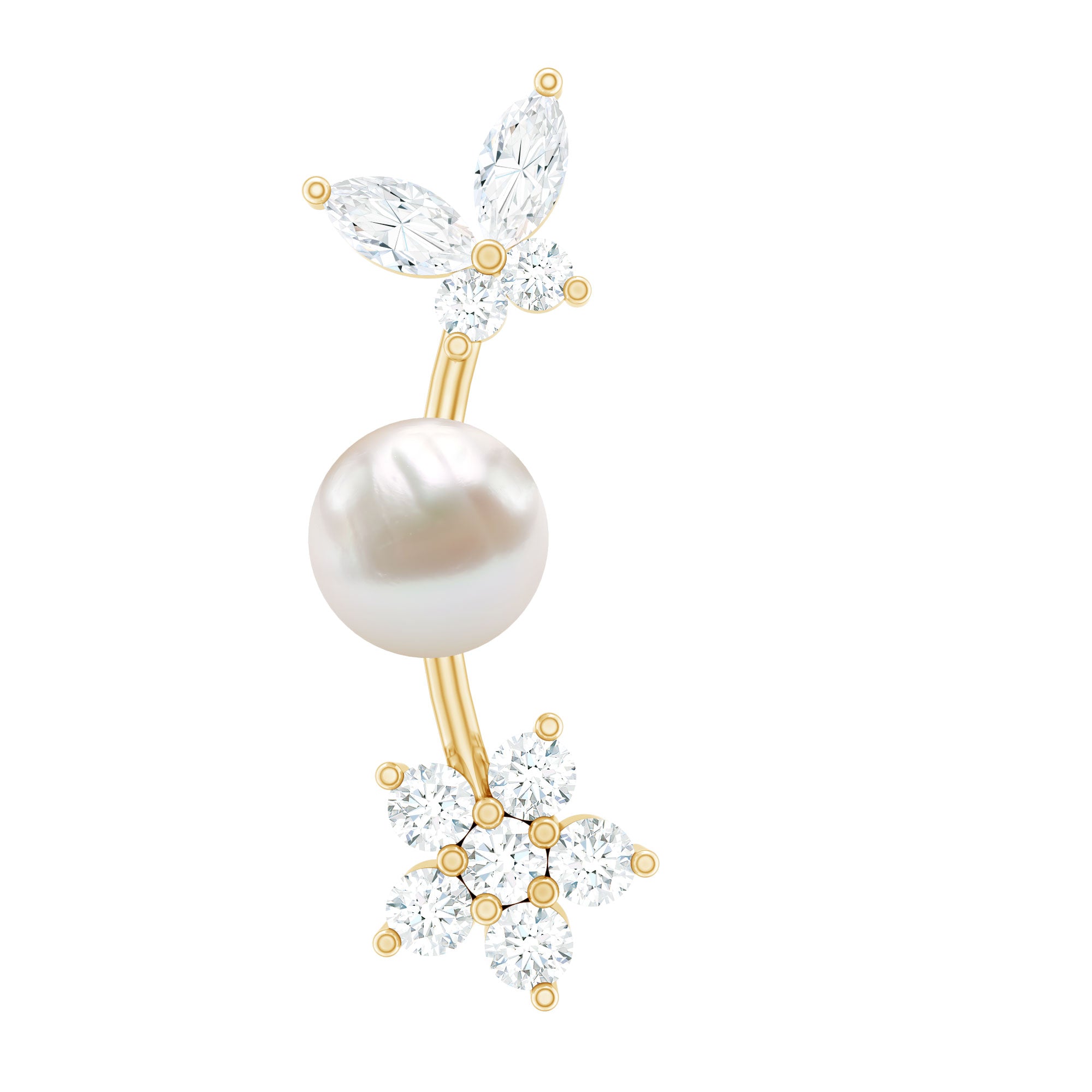 Nature Inspired Freshwater Pearl and Diamond Crawler Earring AAA - Rosec Jewels