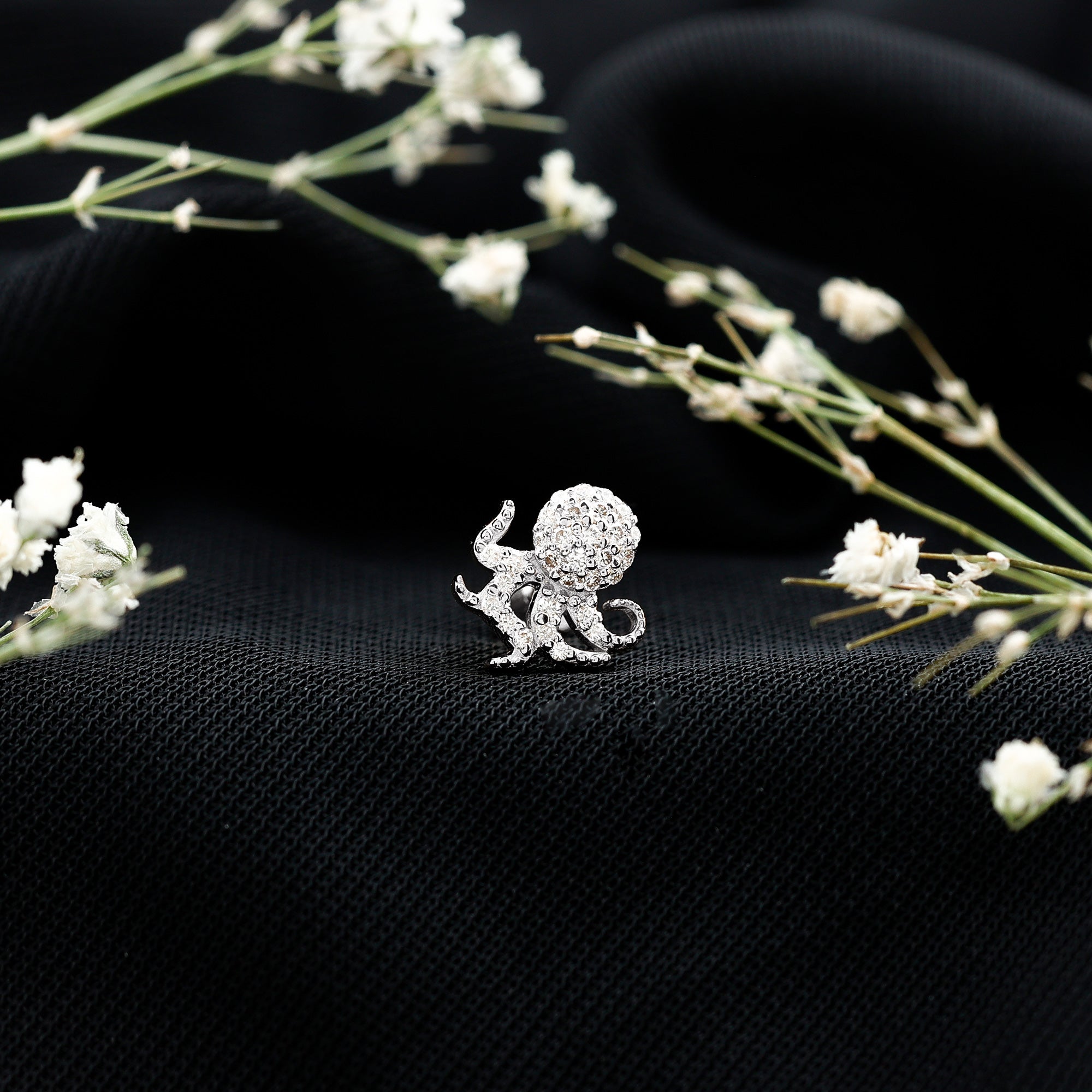Moissanite Octopus Earring for Cartilage Piercing D-VS1 - Rosec Jewels