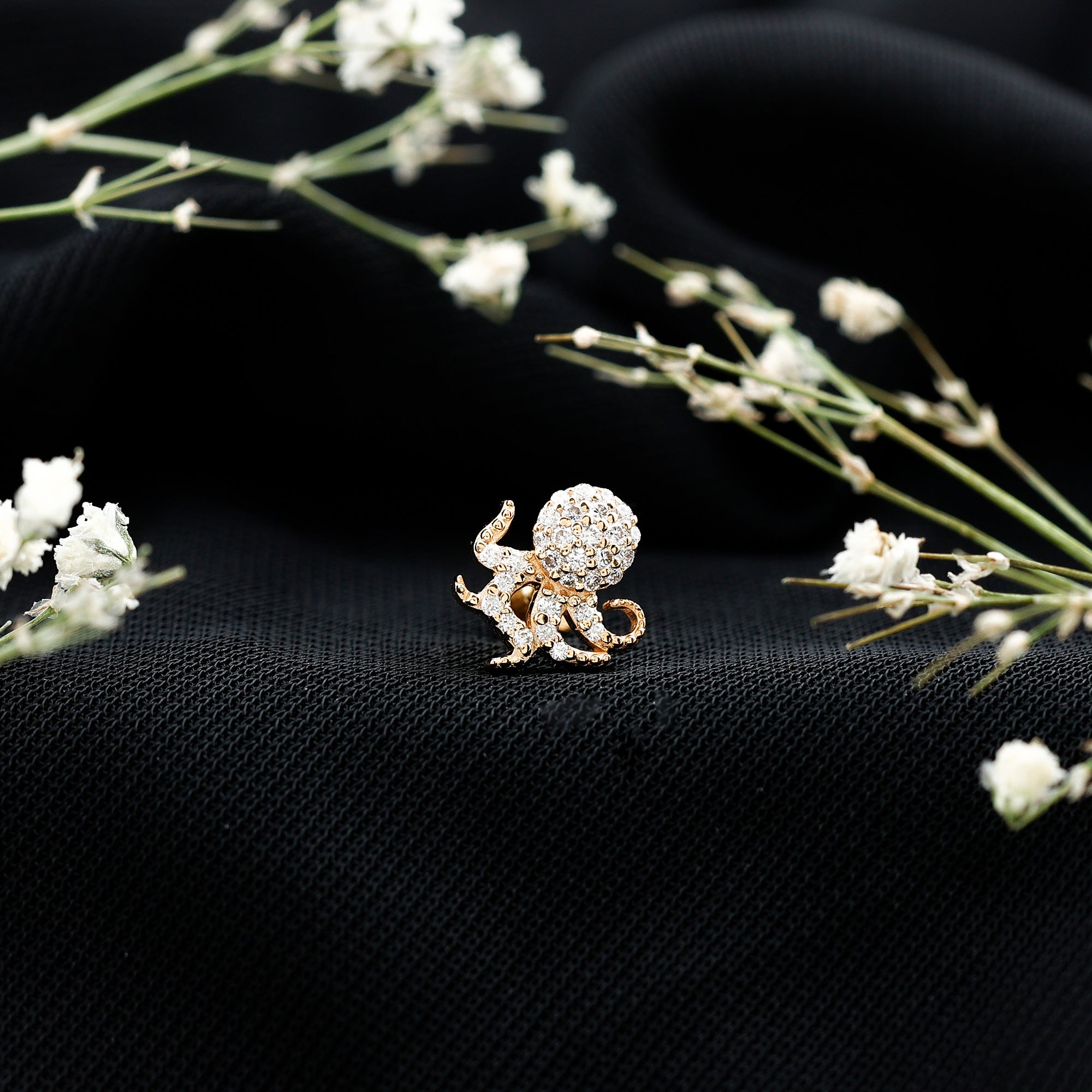 Moissanite Octopus Earring for Cartilage Piercing D-VS1 - Rosec Jewels