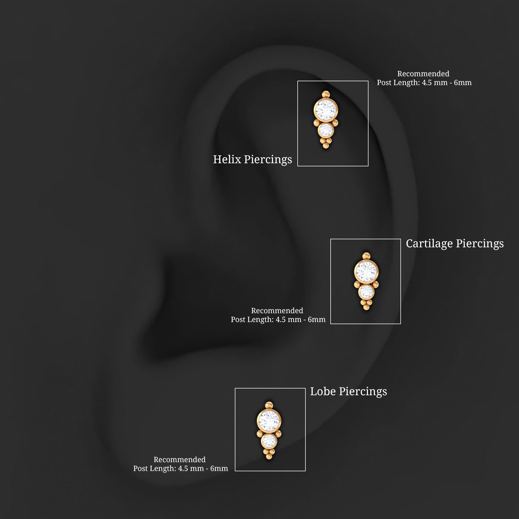 Simple Bezel Set Moissanite Two Stone Tragus Earring D-VS1 - Rosec Jewels