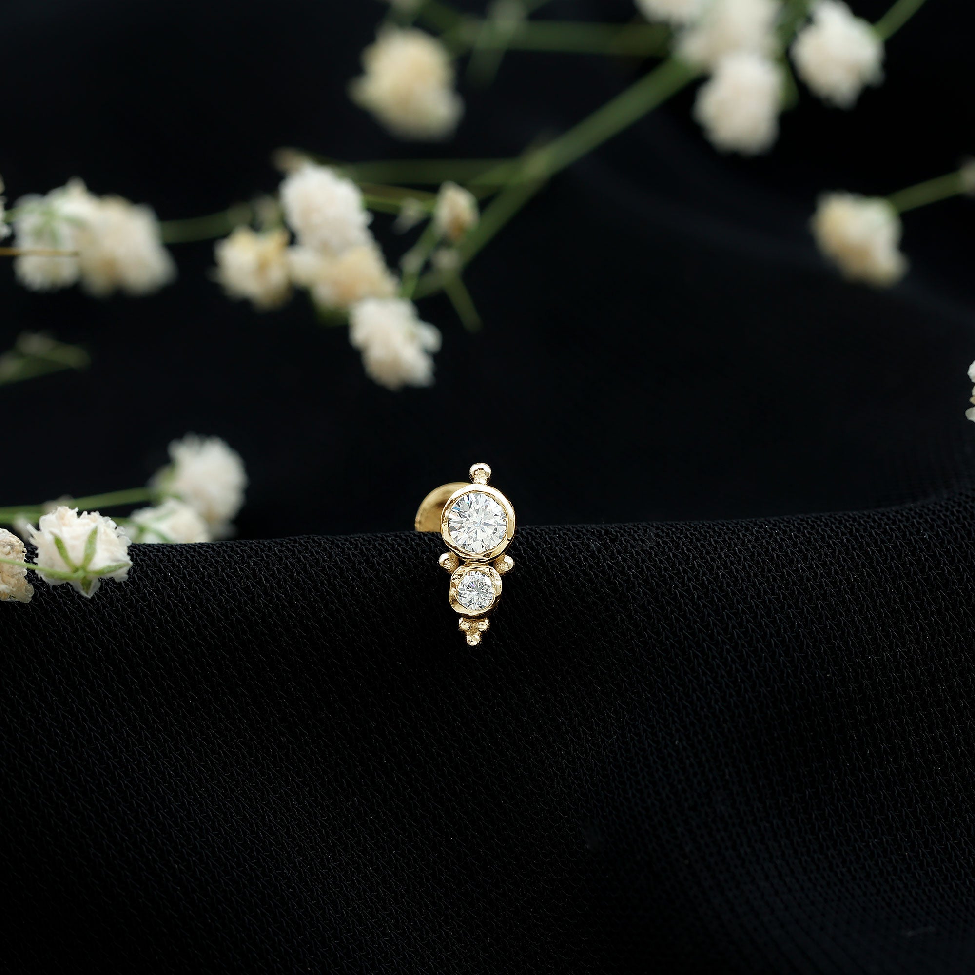 Simple Bezel Set Moissanite Two Stone Tragus Earring D-VS1 - Rosec Jewels