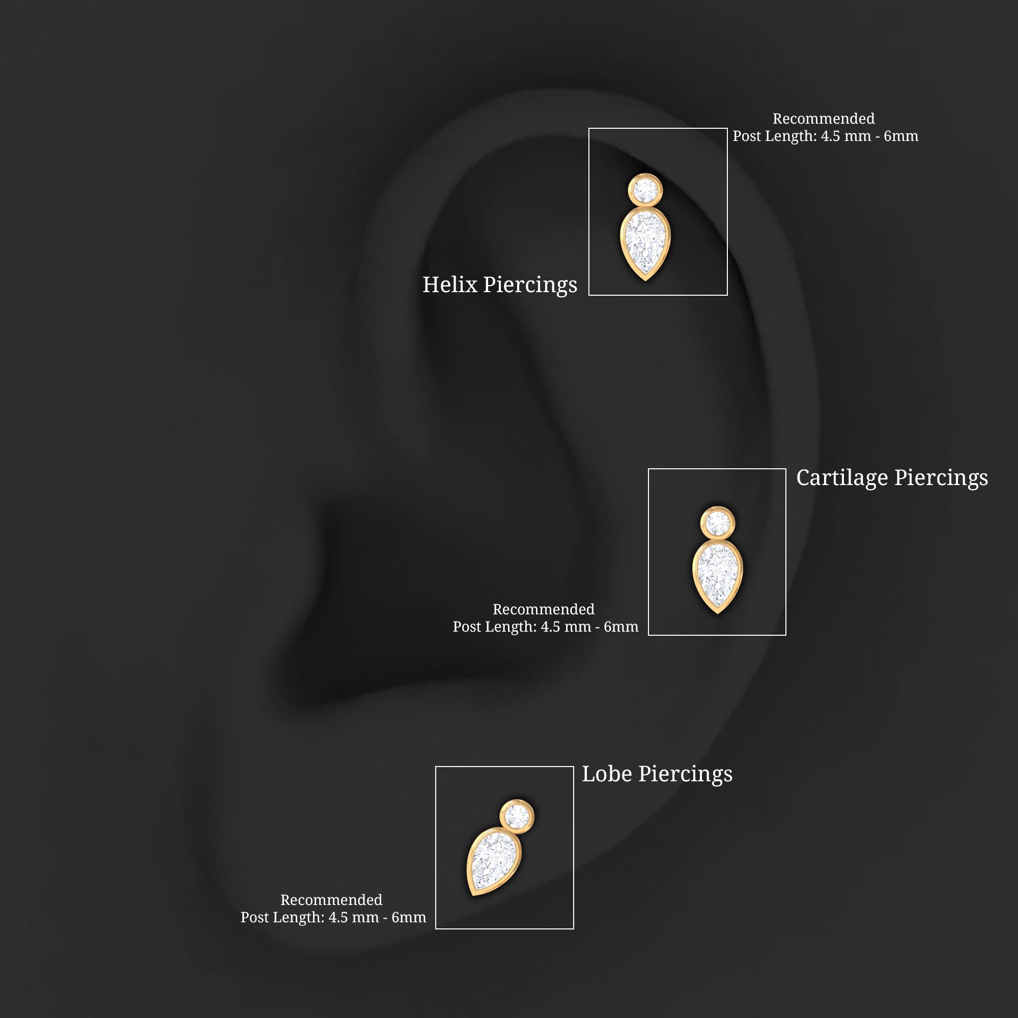 Pear and Round Moissanite Dainty Tragus Earring D-VS1 - Rosec Jewels