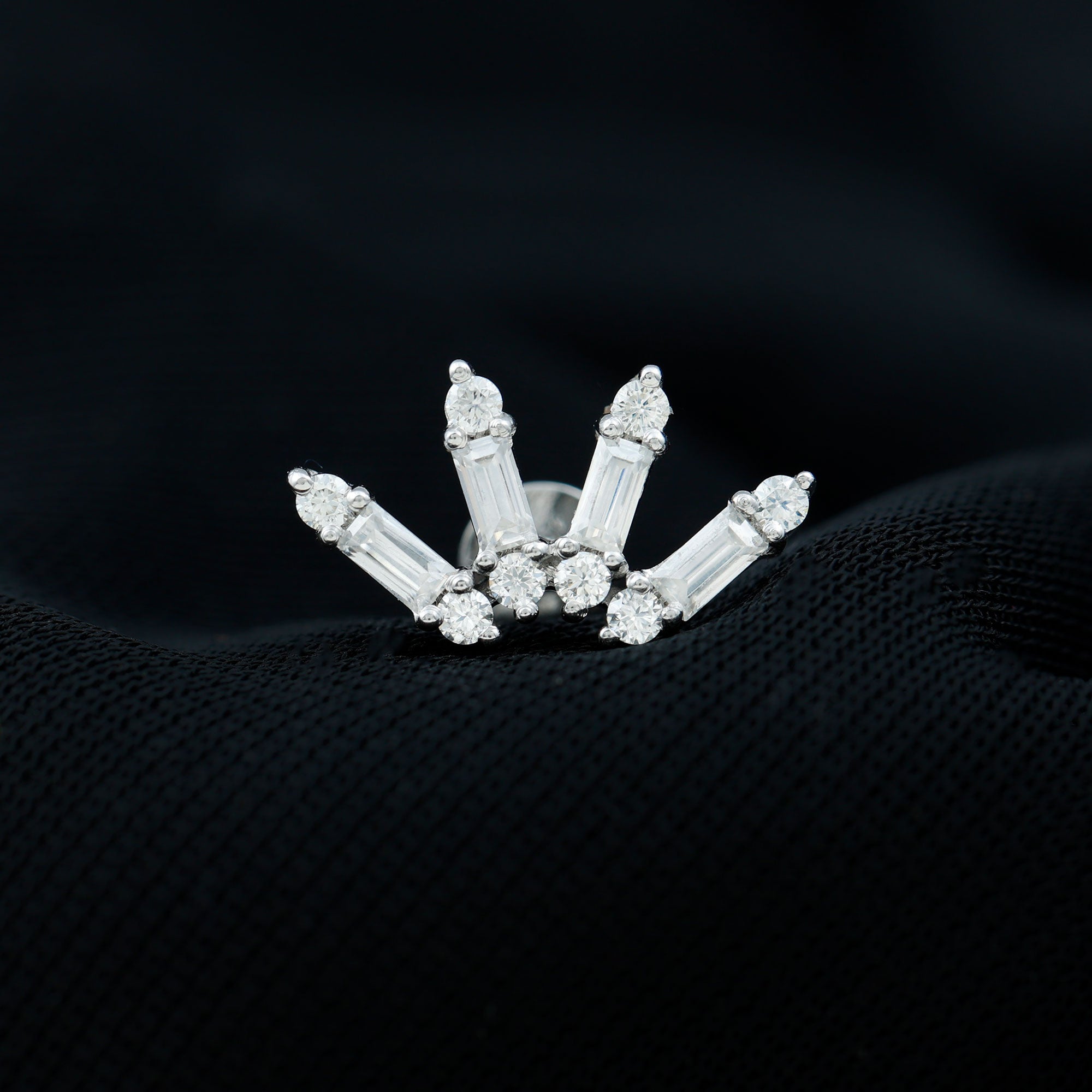 Baguette Moissanite Curved Cartilage Earring D-VS1 - Rosec Jewels