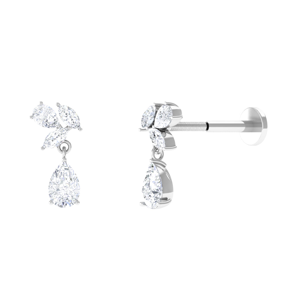 Marquise and Pear Moissanite Cluster Drop Cartilage Earring Moissanite - ( D-VS1 ) - Color and Clarity - Rosec Jewels