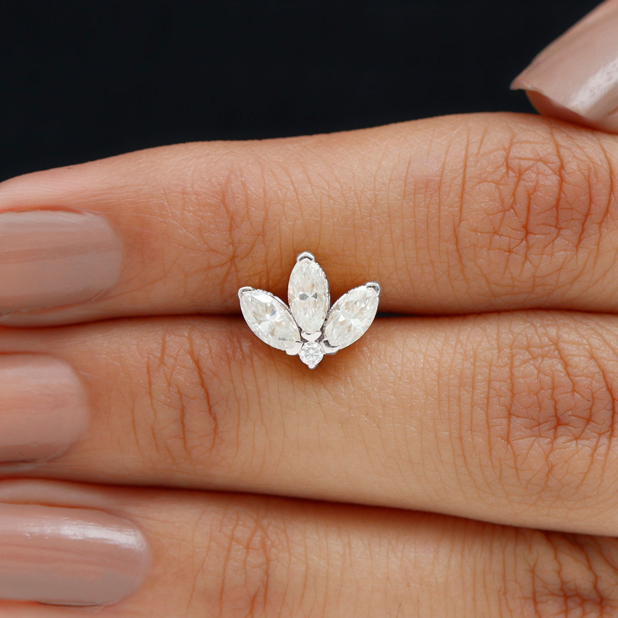 Certified Moissanite Marquise Lotus Piercing Stud D-VS1 - Rosec Jewels