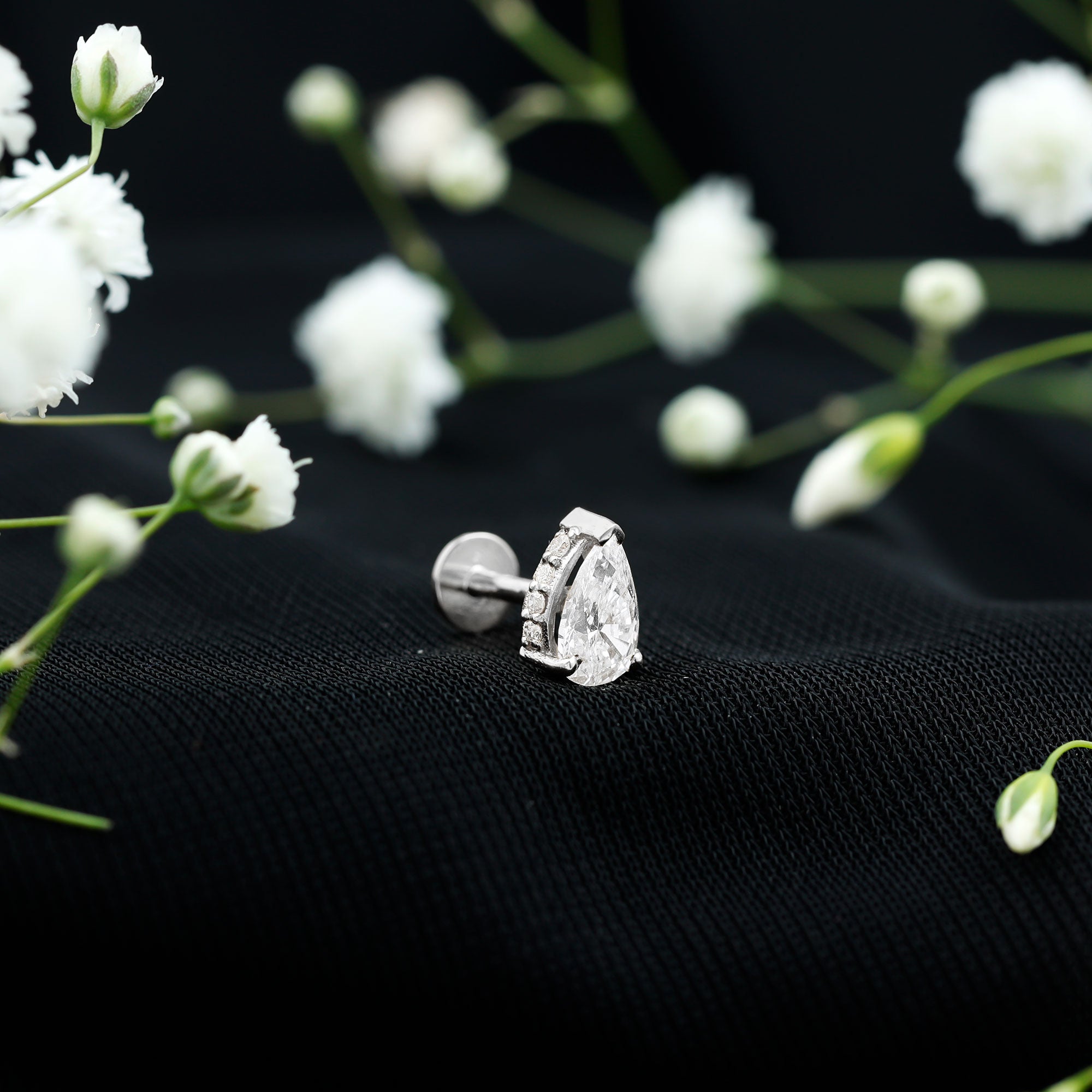 Pear Shaped Diamond Solitaire Tragus Earring Natural - ( HI-SI ) - Rosec Jewels