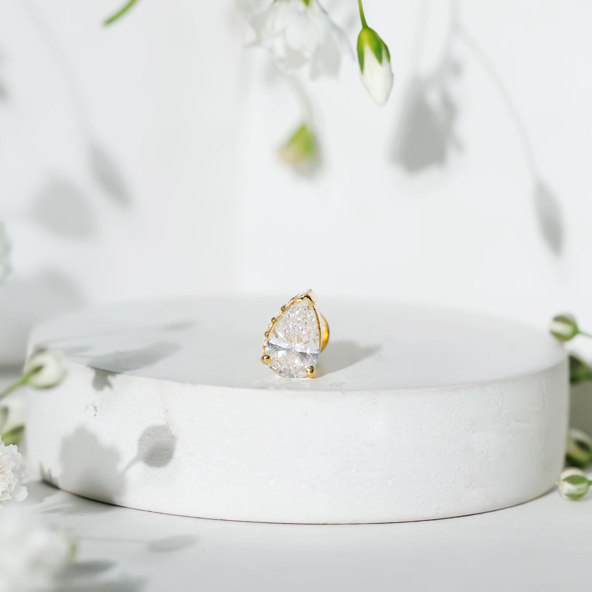 Pear Shaped Diamond Solitaire Tragus Earring Natural - ( HI-SI ) - Rosec Jewels