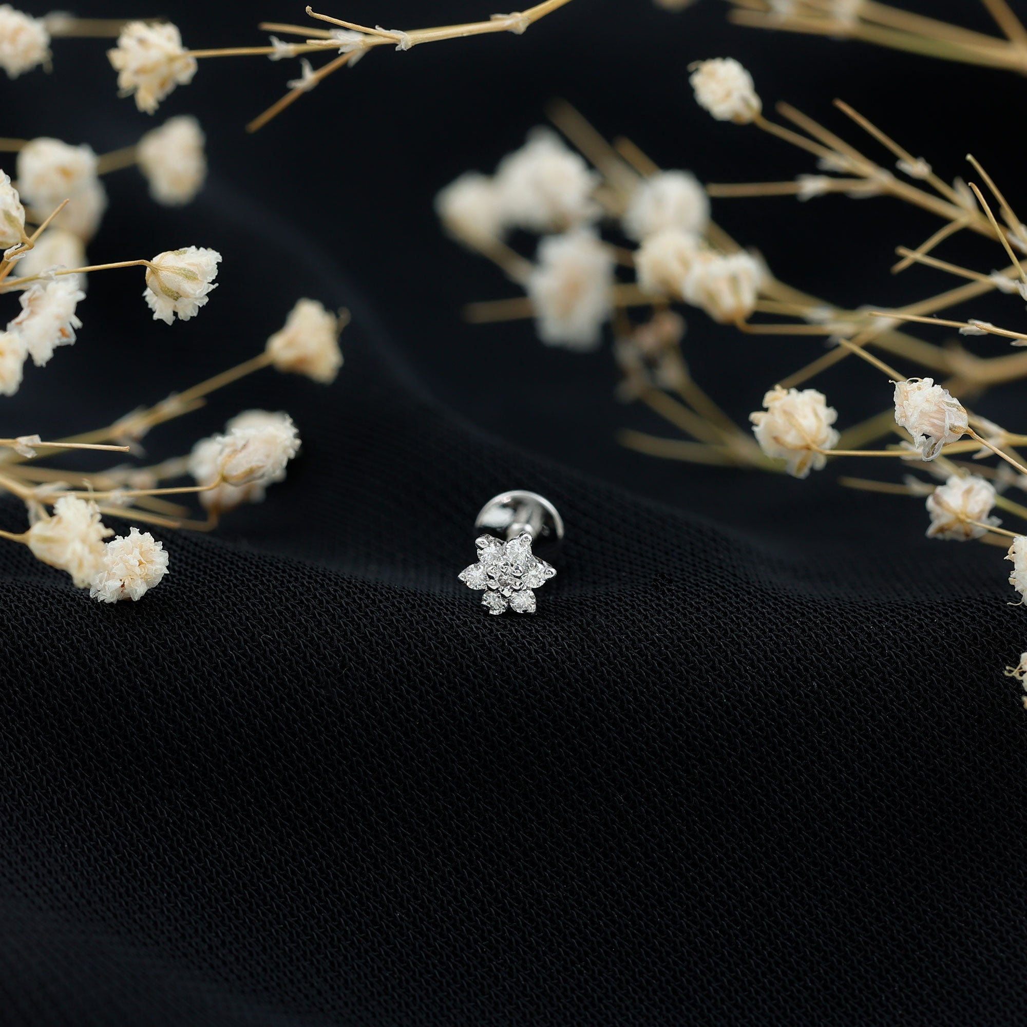 Round Cut Natural Diamond Flower Nose Stud For Women Natural - ( HI-SI ) - Rosec Jewels