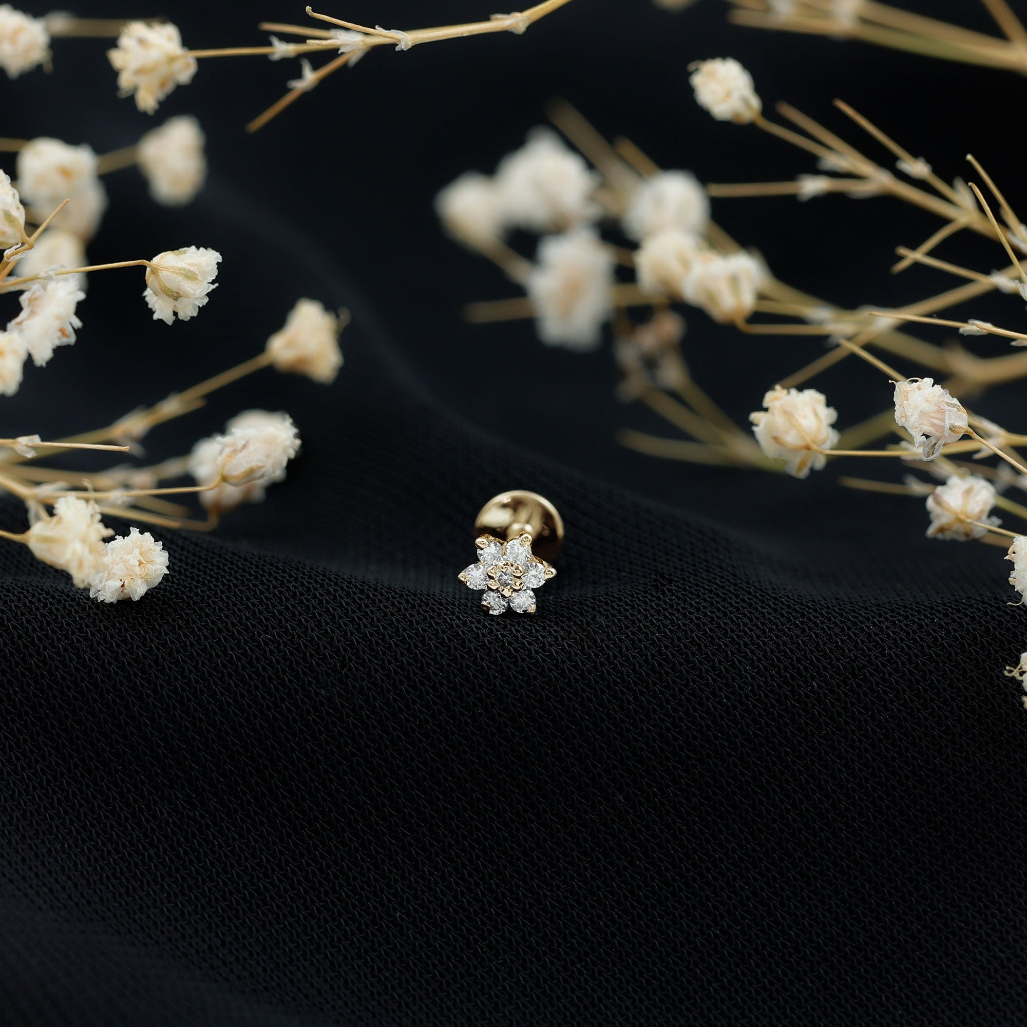 Round Cut Natural Diamond Flower Nose Stud For Women Natural - ( HI-SI ) - Rosec Jewels
