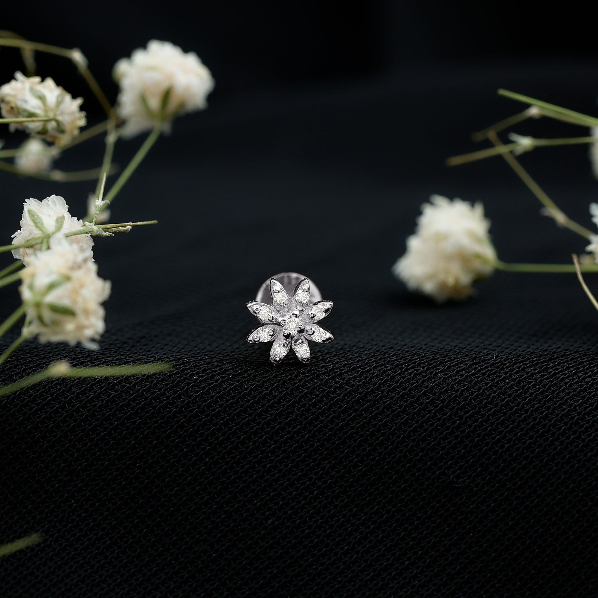 Flower Diamond Nose Ring Stud for Women Natural - ( HI-SI ) - Rosec Jewels