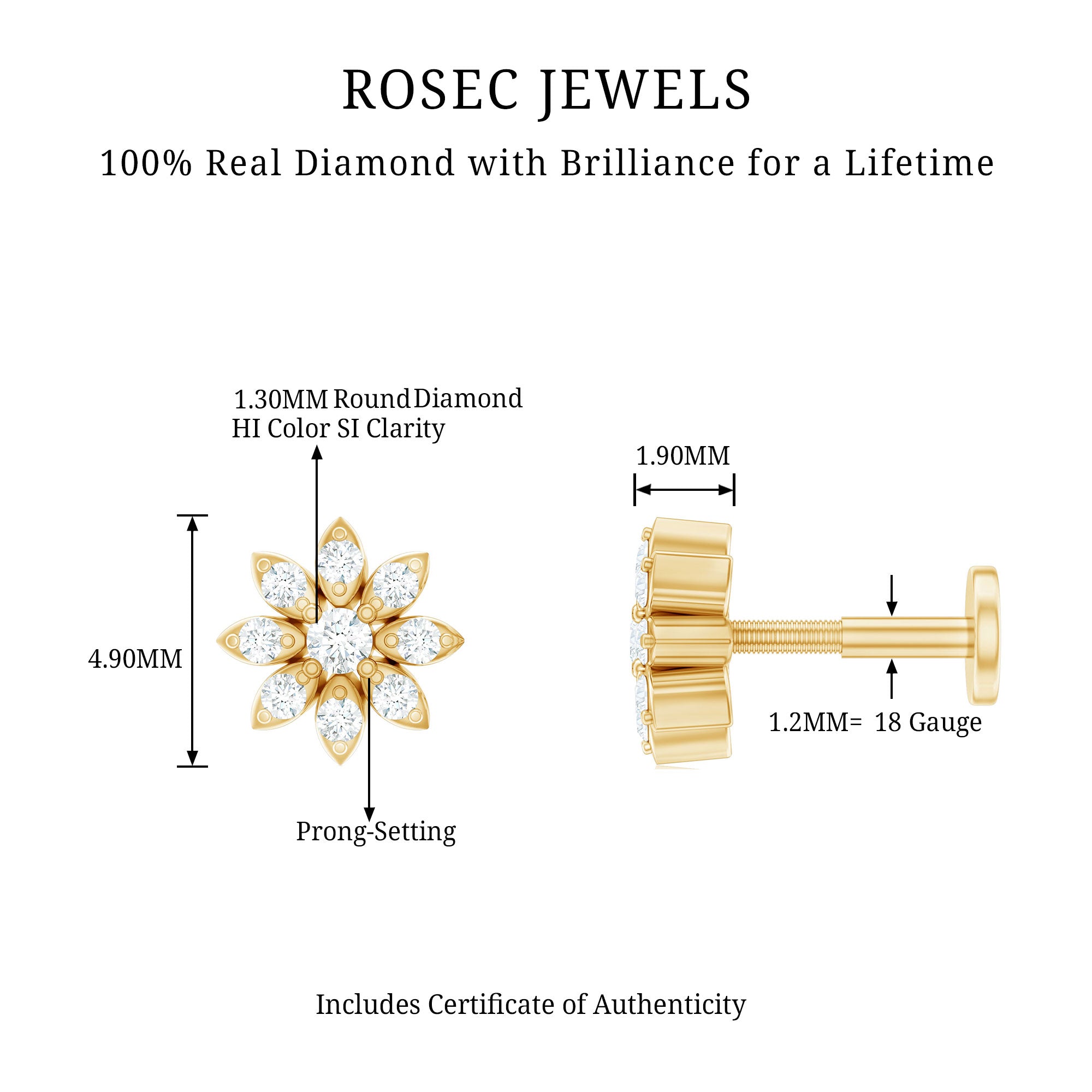 Flower Diamond Nose Ring Stud for Women Natural - ( HI-SI ) - Rosec Jewels