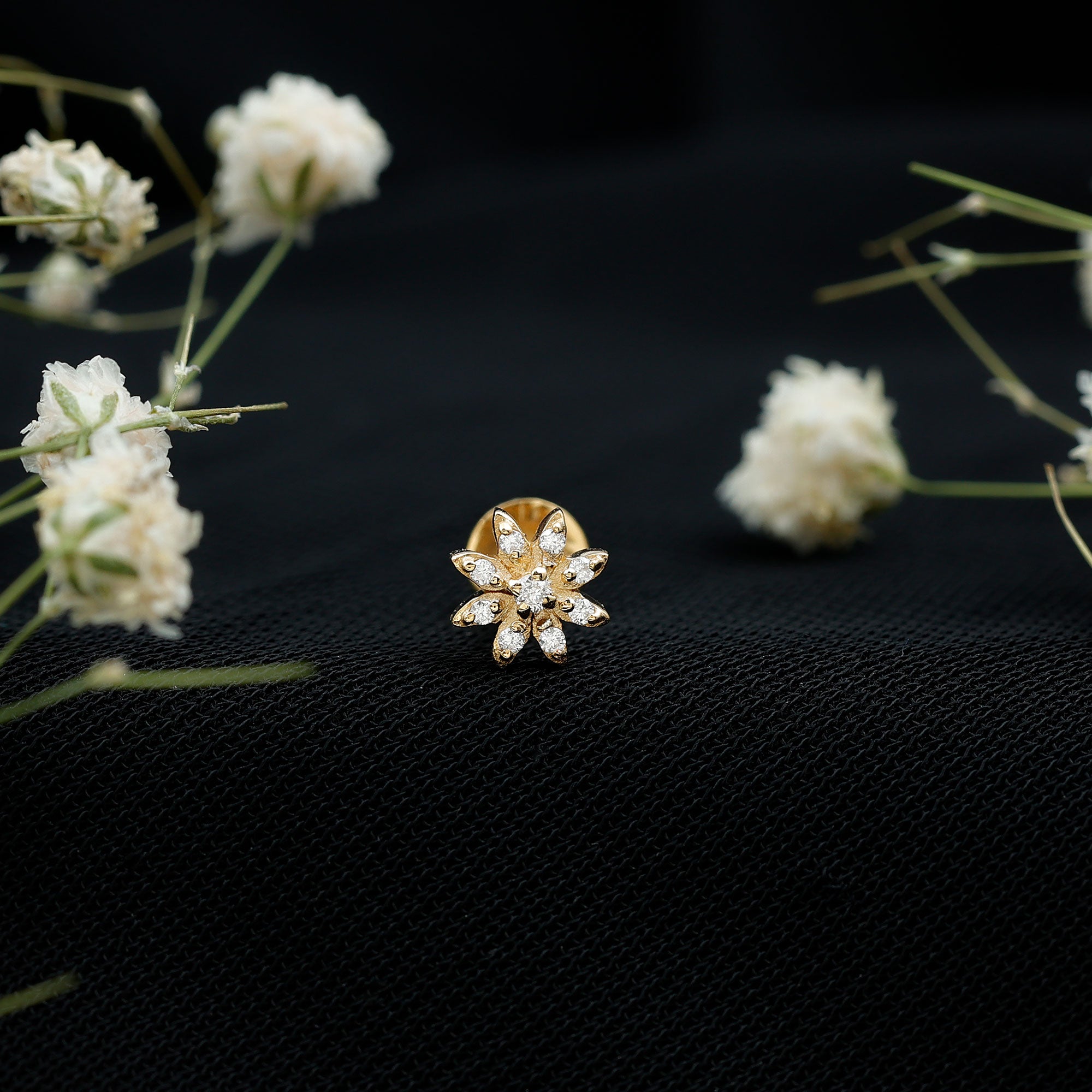 Flower Diamond Nose Ring Stud for Women Natural - ( HI-SI ) - Rosec Jewels