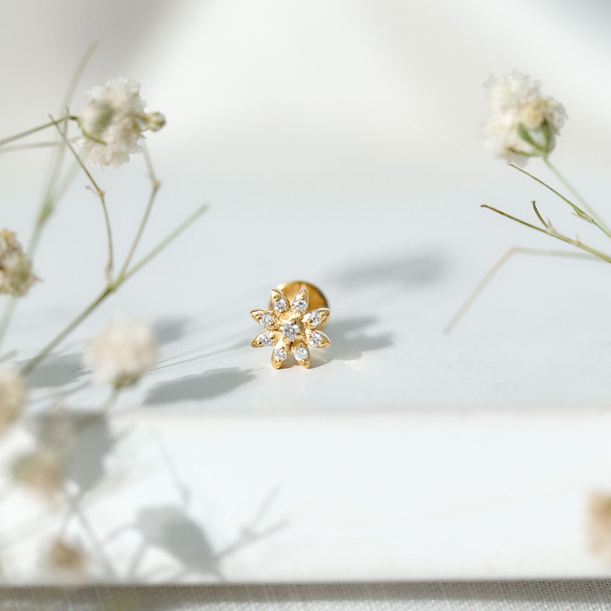 Flower Diamond Nose Ring Stud for Women Natural - ( HI-SI ) - Rosec Jewels