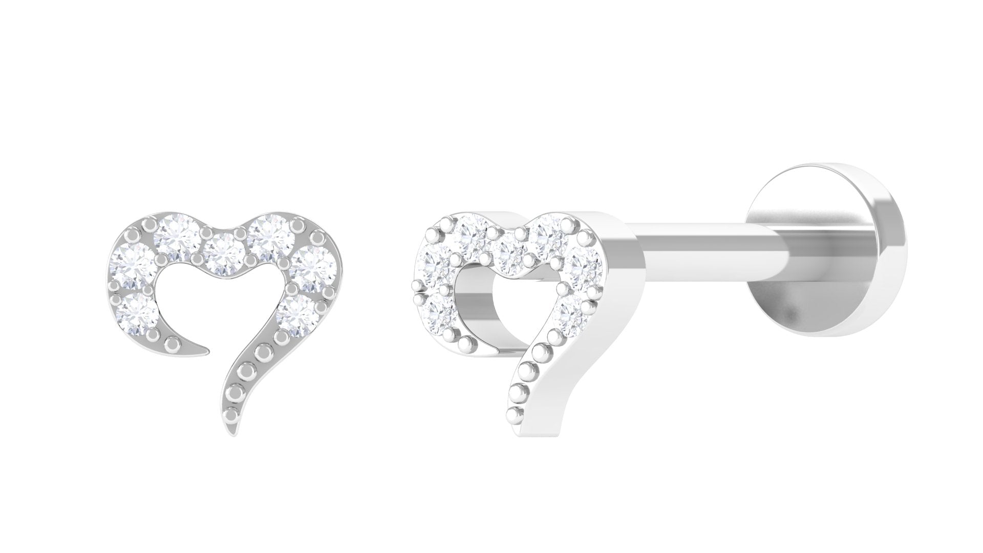 Round Shape Natural Diamond Heart Nose Pin Natural - ( HI-SI ) - Rosec Jewels