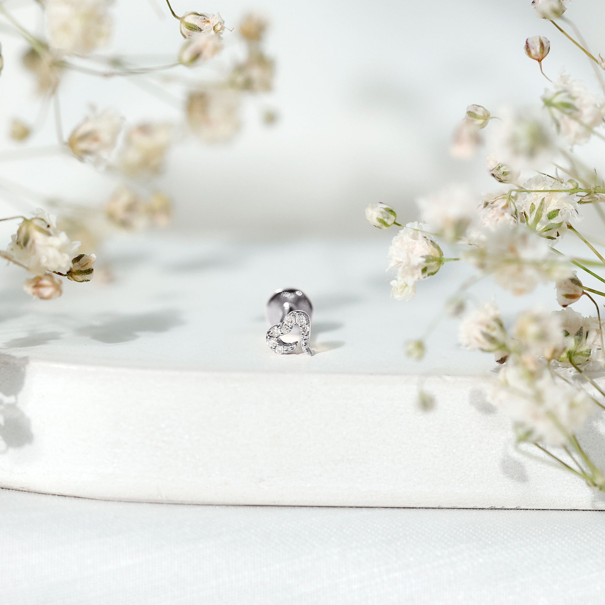 Round Shape Natural Diamond Heart Nose Pin Natural - ( HI-SI ) - Rosec Jewels