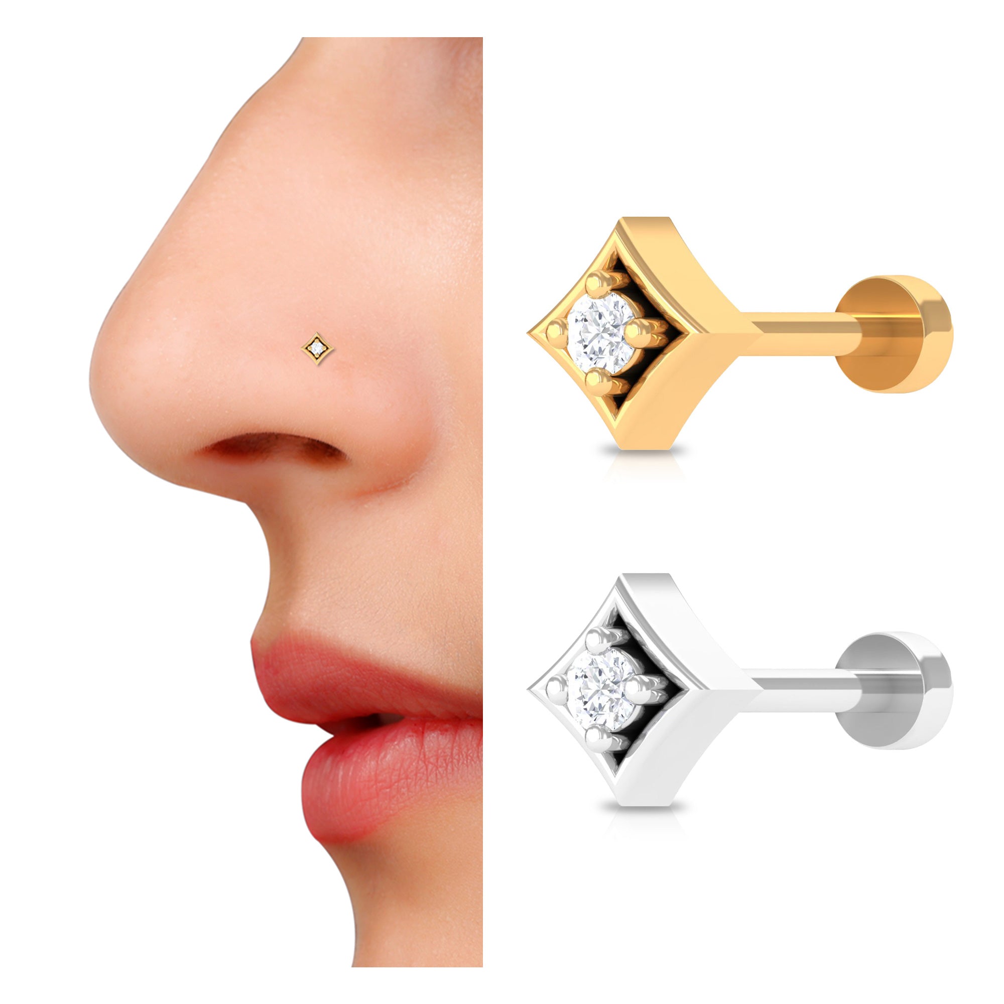 Round Moissanite Solitaire Geometric Nose Pin D-VS1 - Rosec Jewels