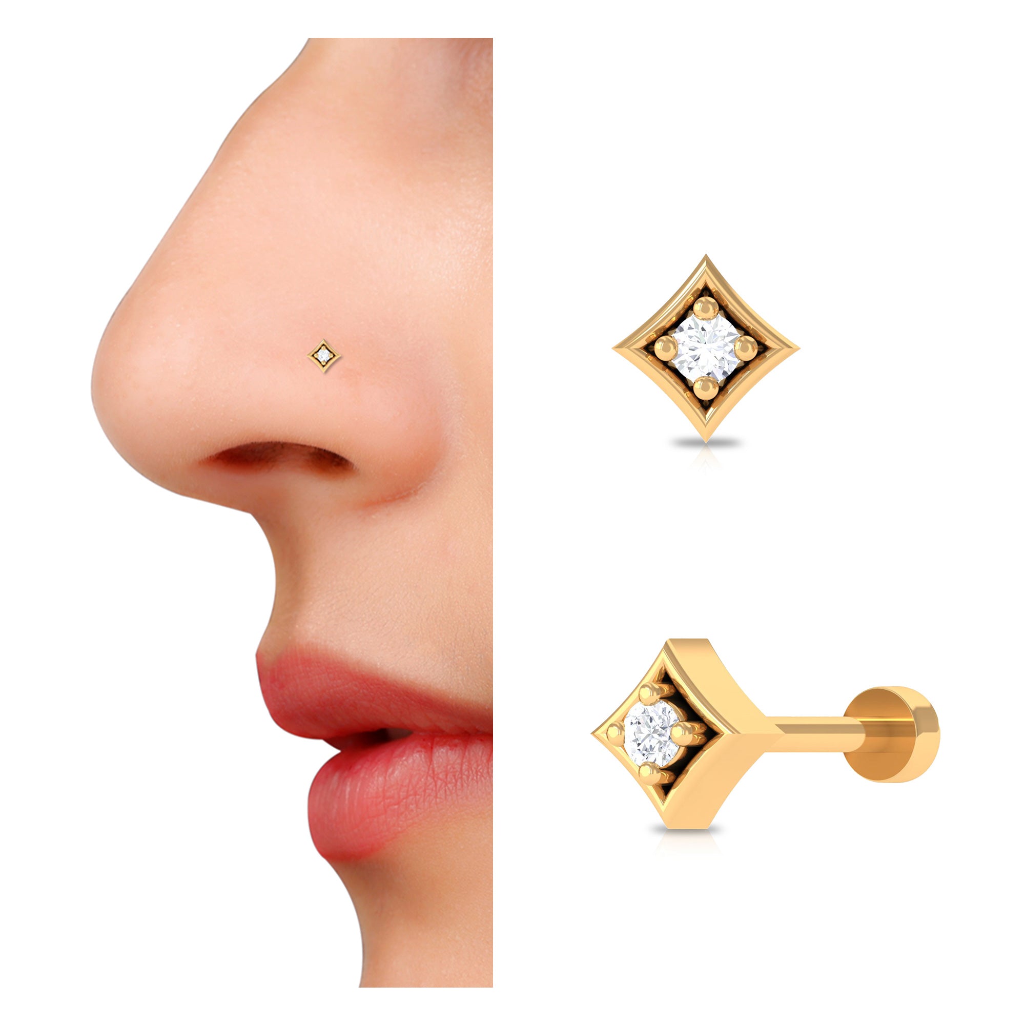 Round Moissanite Solitaire Geometric Nose Pin D-VS1 - Rosec Jewels