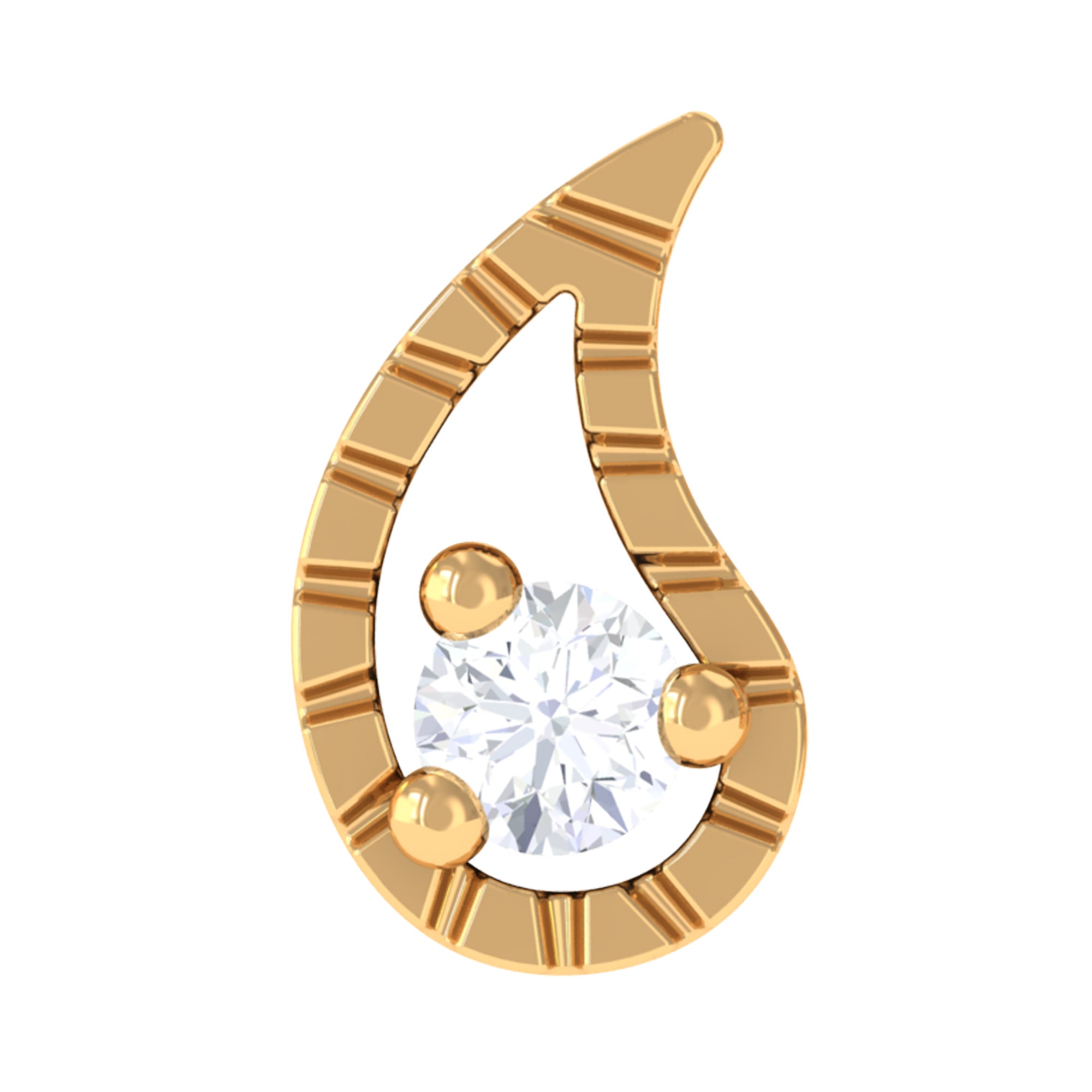 Round Cut Diamond Gold Leaf Nose Pin in Prong Setting
