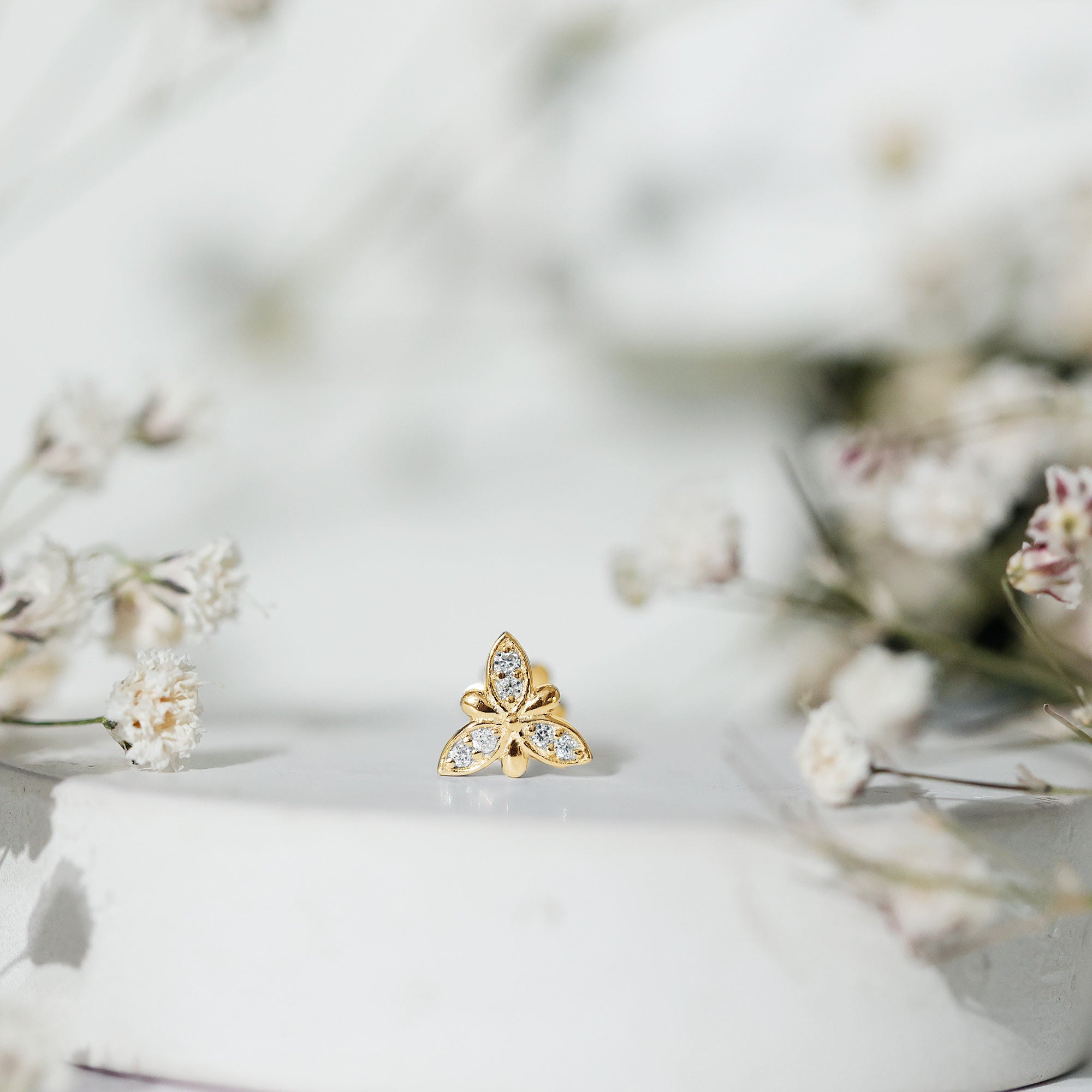 Simple Diamond Flower Nose Stud for Women Natural - ( HI-SI ) - Rosec Jewels