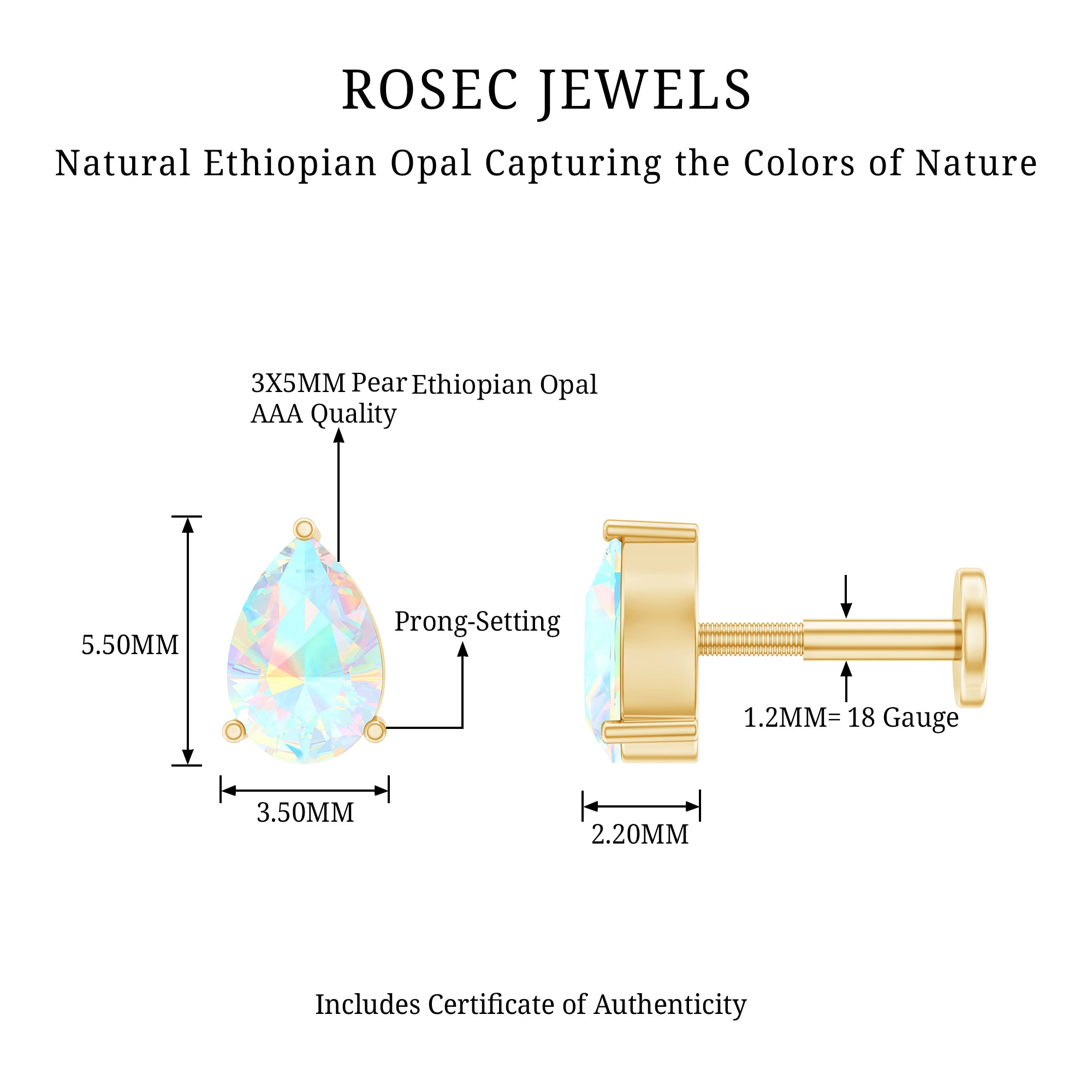 Dainty Ethiopian Opal Teardrop Earring for Helix Piercing AAA - Rosec Jewels