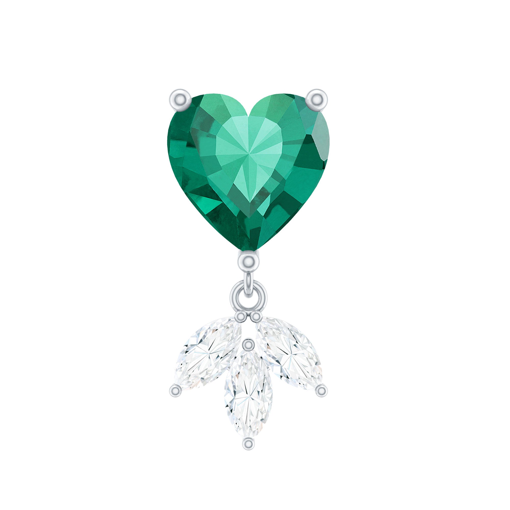 Heart Shape Lab Created Emerald and Diamond Helix Drop Earring AAAA - Rosec Jewels