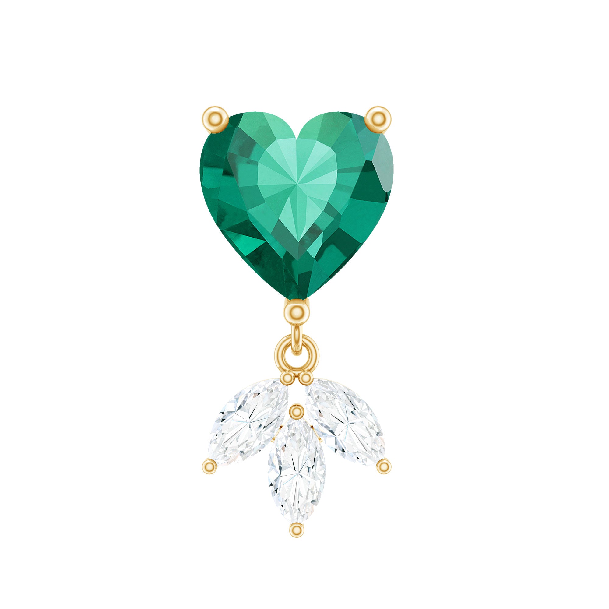 Heart Created Emerald and Moissanite Helix Drop Earring