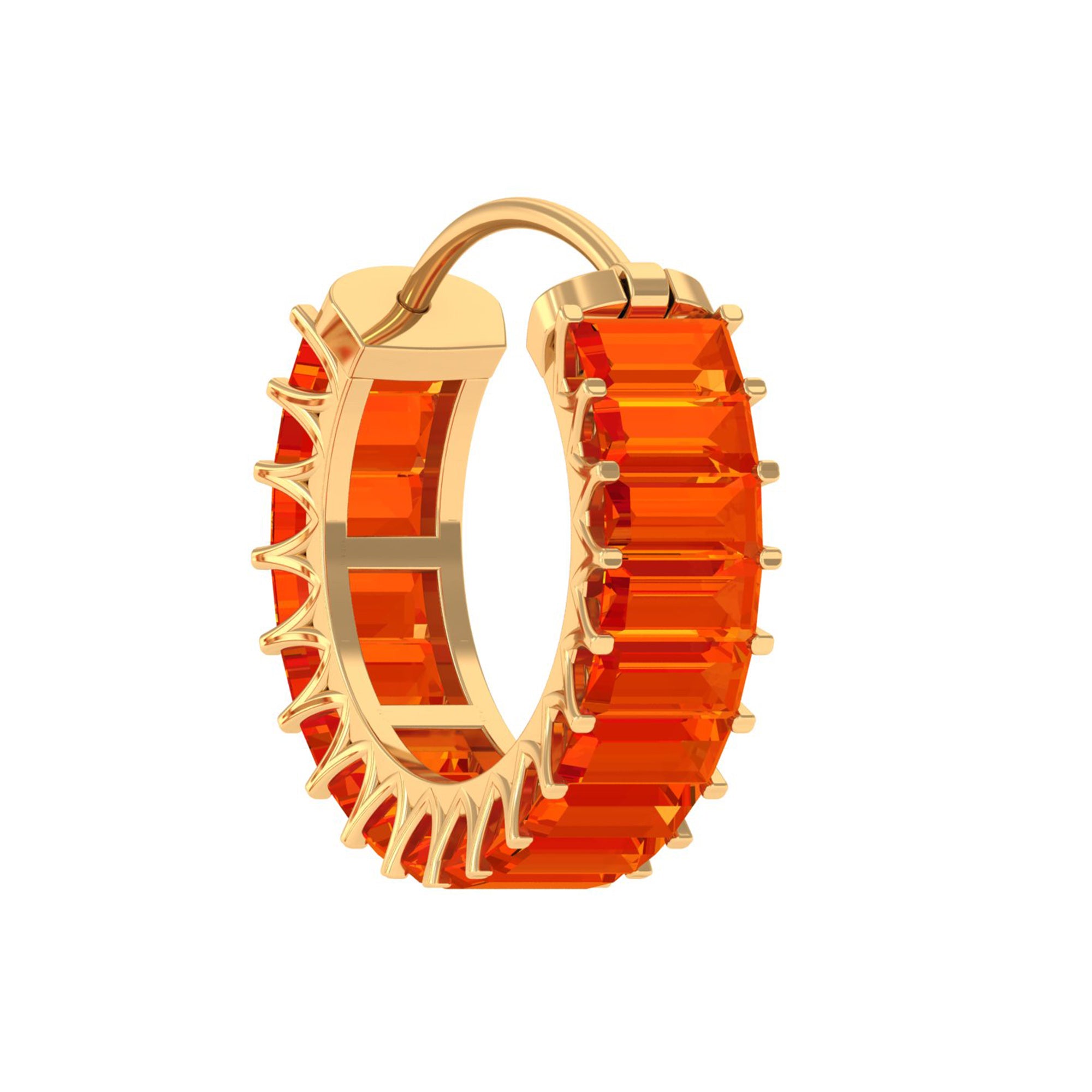 Baguette Cut Lab Grown Orange Sapphire Conch Hoop Earring AAAA - Rosec Jewels