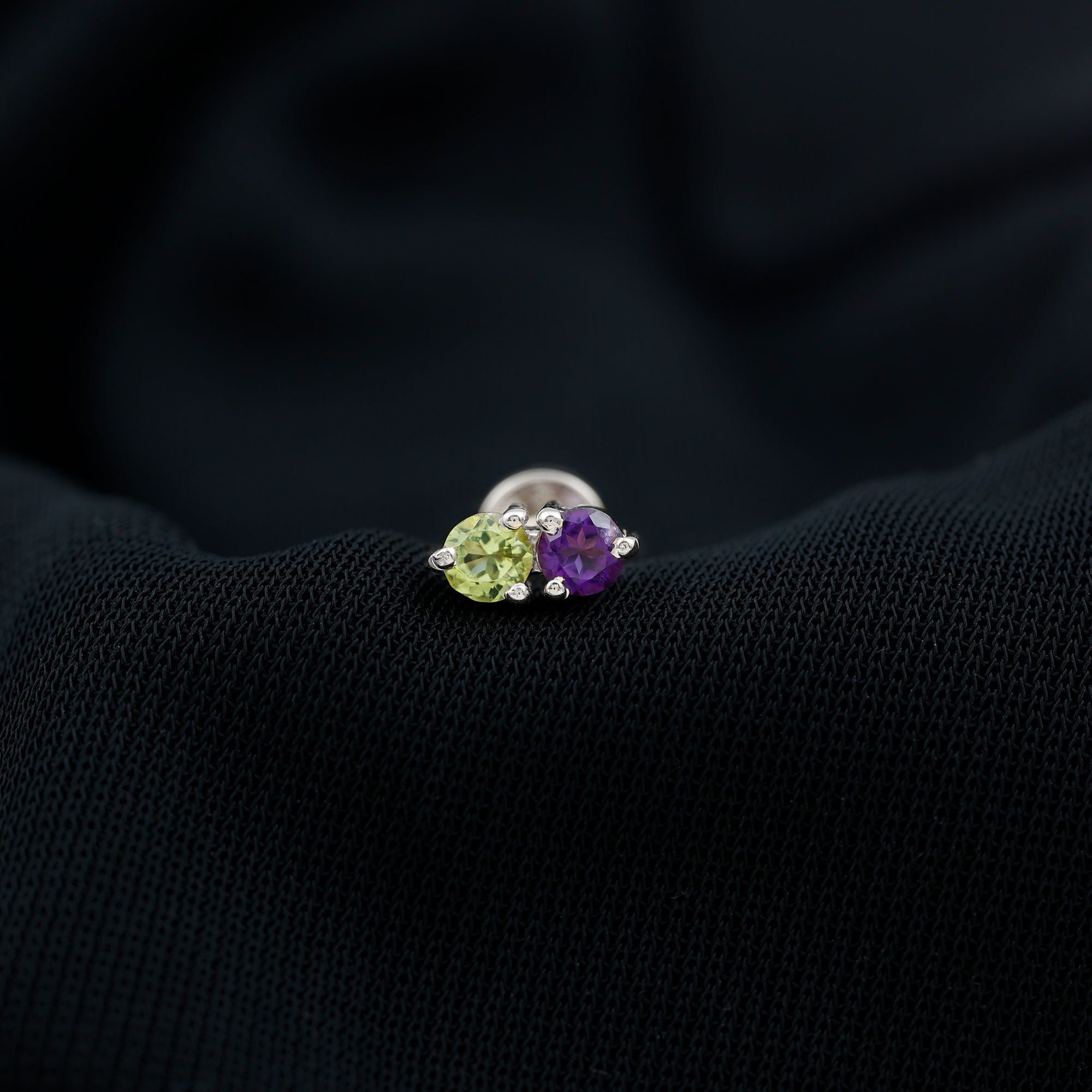 Real Amethyst and Peridot Two Stone Helix Earring AAA - Rosec Jewels