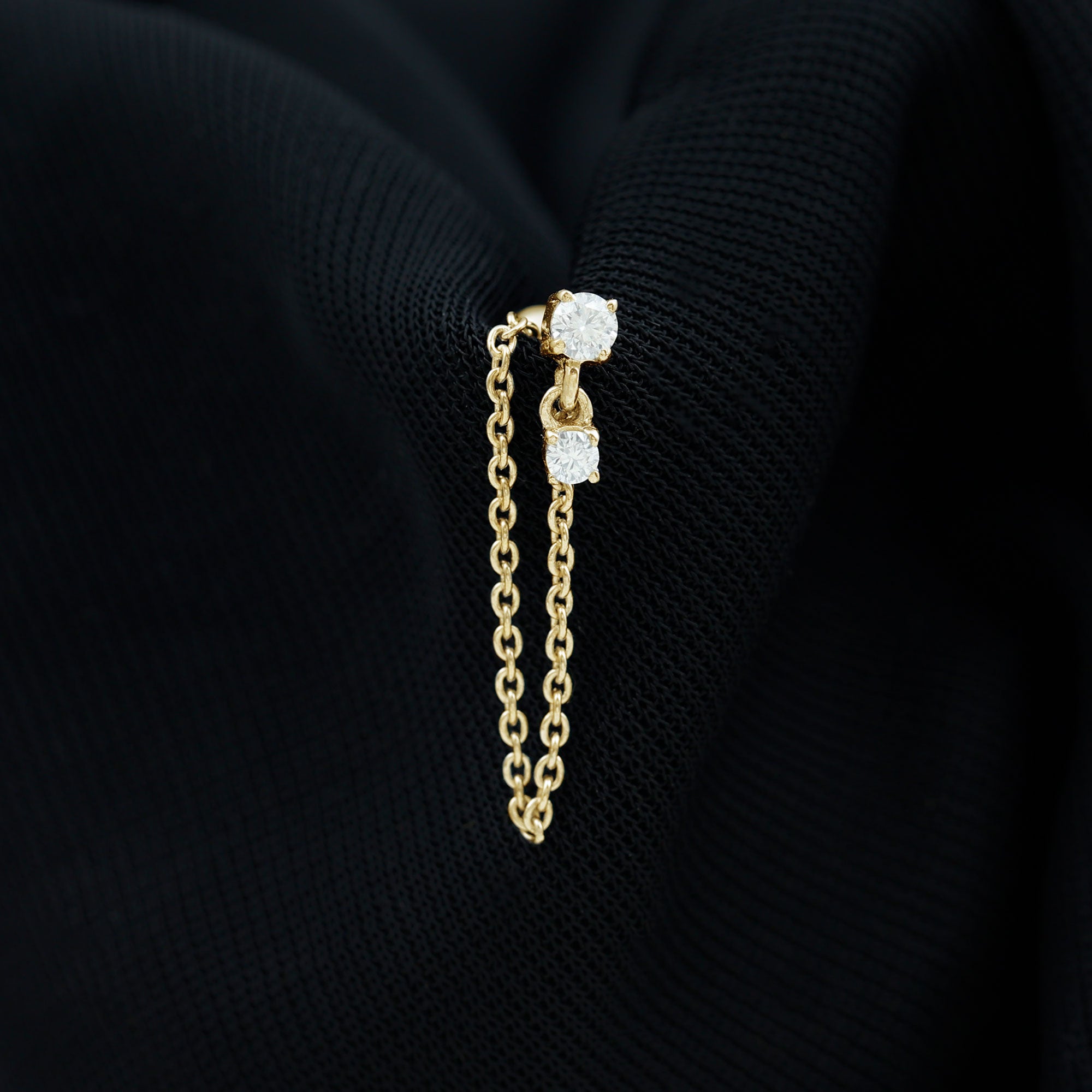 Round Moissanite Chain Drop Earring for Cartilage Piercing D-VS1 - Rosec Jewels