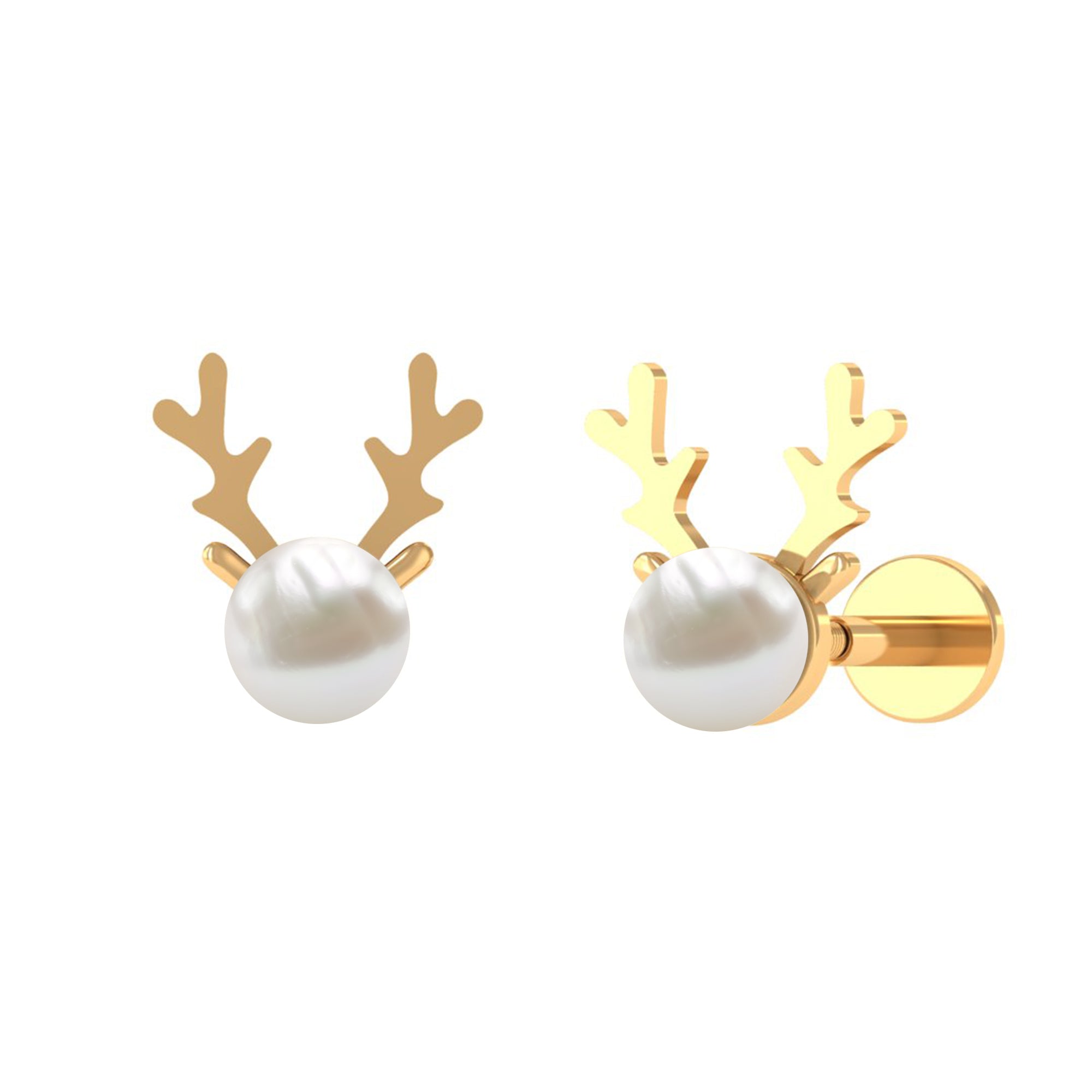 Rosec Jewels-Natural Freshwater Pearl Solitaire Reindeer Earring