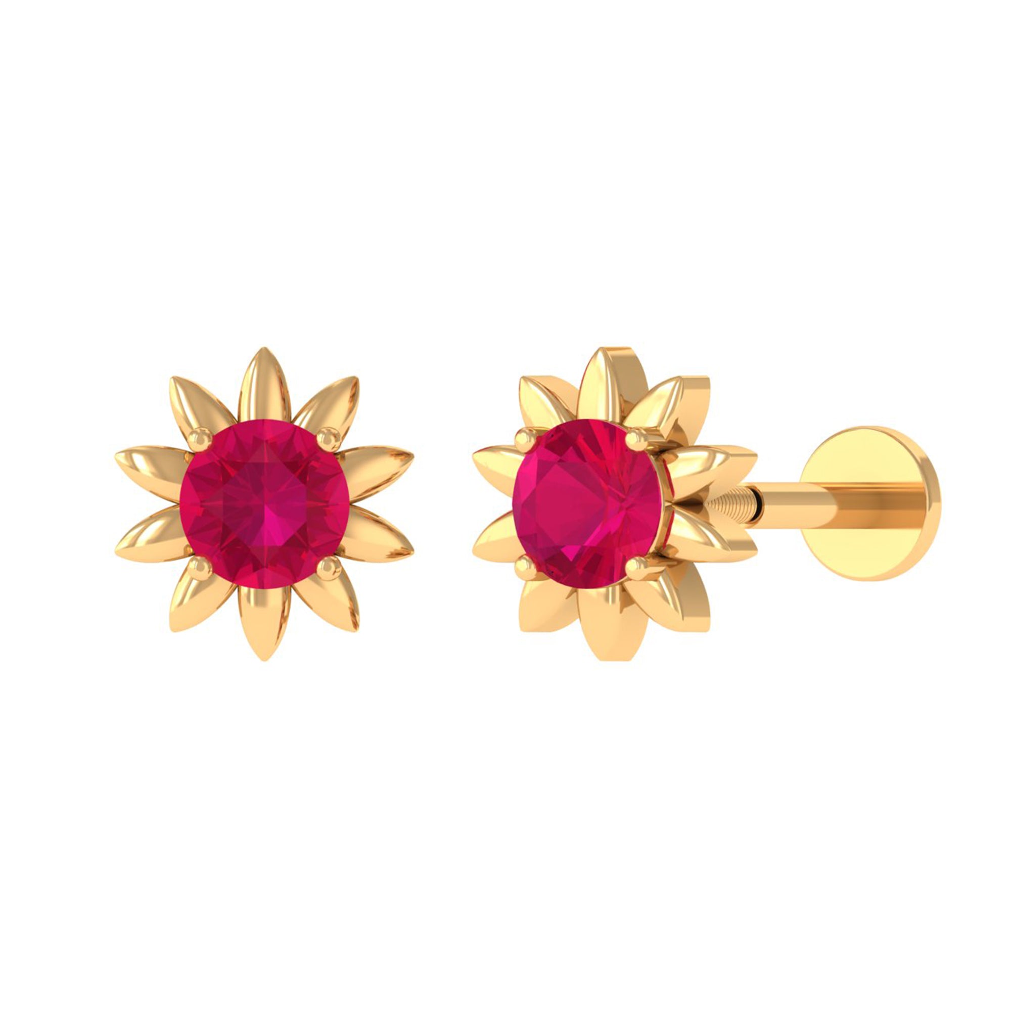 Rosec Jewels-Red Ruby Flower Earring for Cartilage Piercing