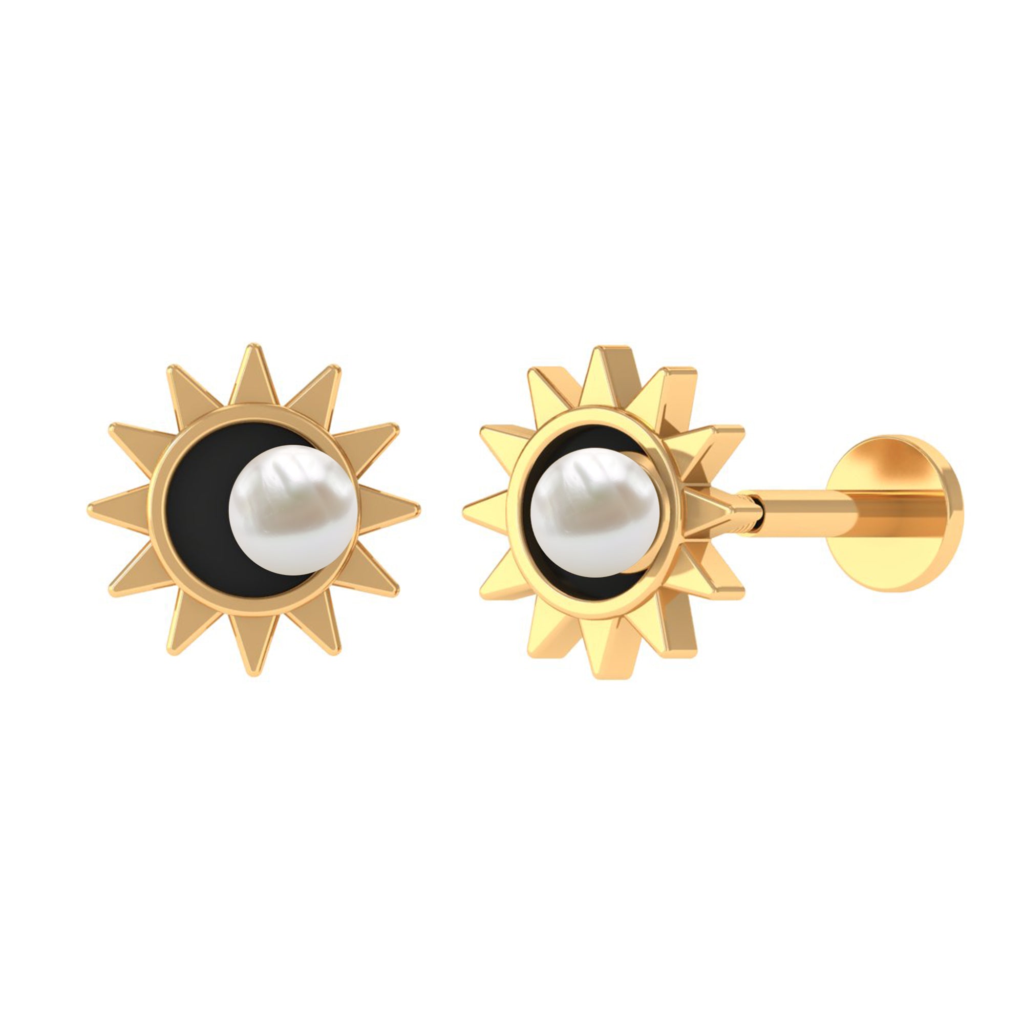 Rosec Jewels-Freshwater Pearl Solitaire Celestial Earring with Enamel