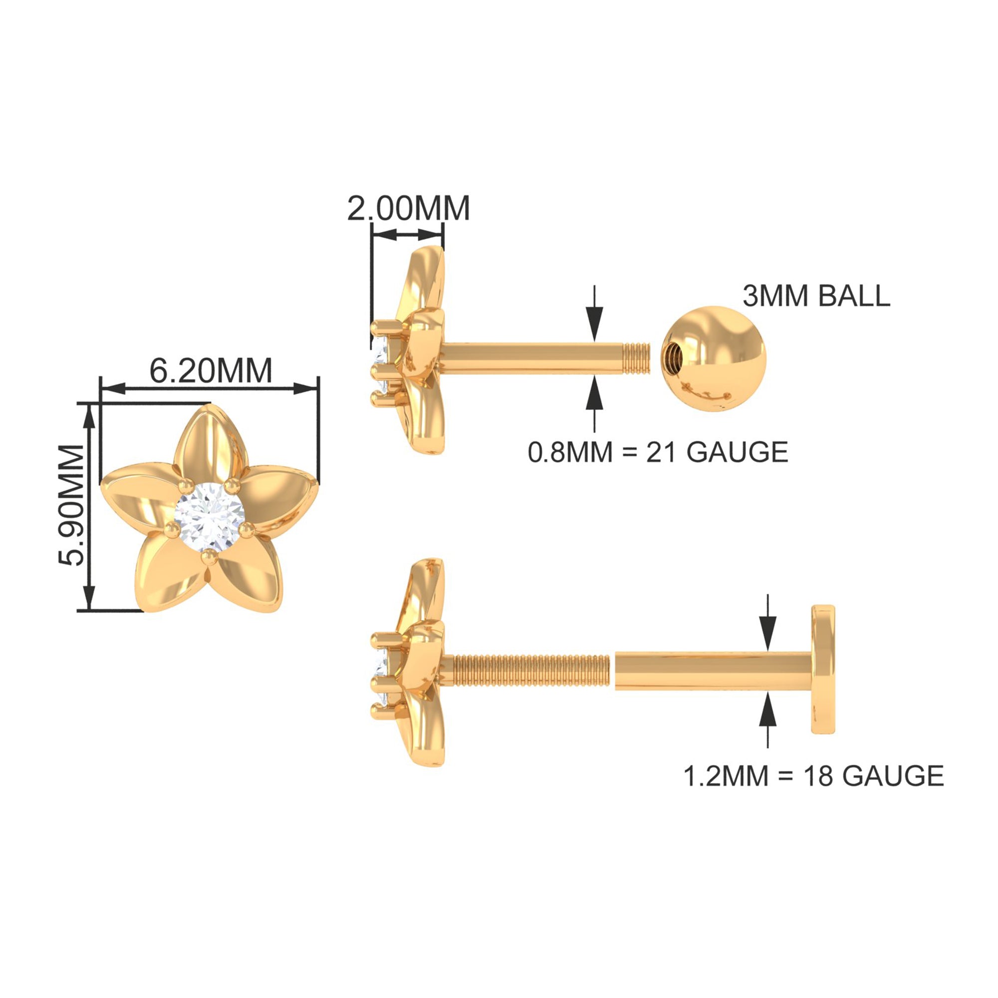 Nature Inspired Diamond Earring for Conch Piercing Natural - ( HI-SI ) - Rosec Jewels
