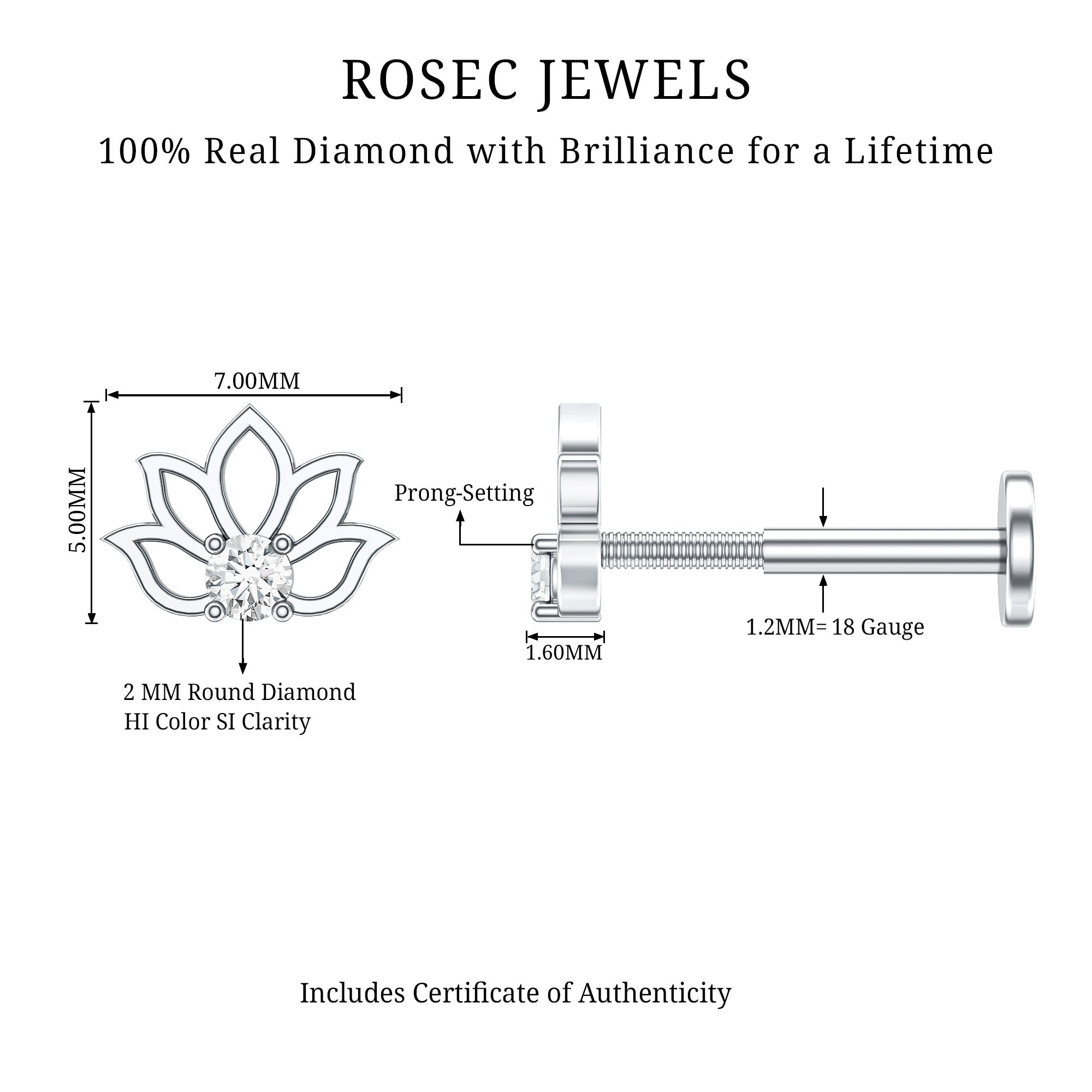 Nature Inspired Diamond Lotus Earring Natural - ( HI-SI ) - Rosec Jewels