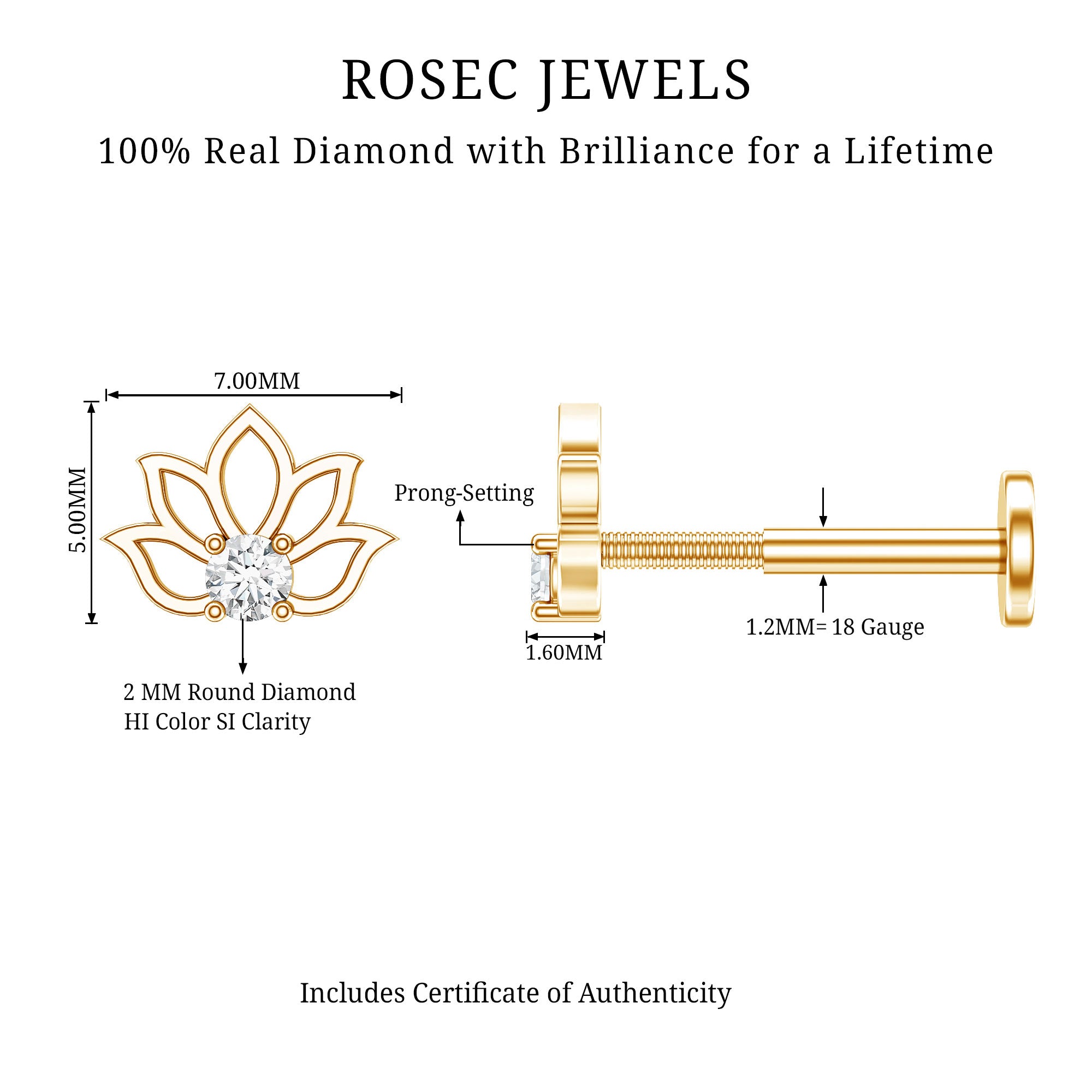Nature Inspired Diamond Lotus Earring Natural - ( HI-SI ) - Rosec Jewels