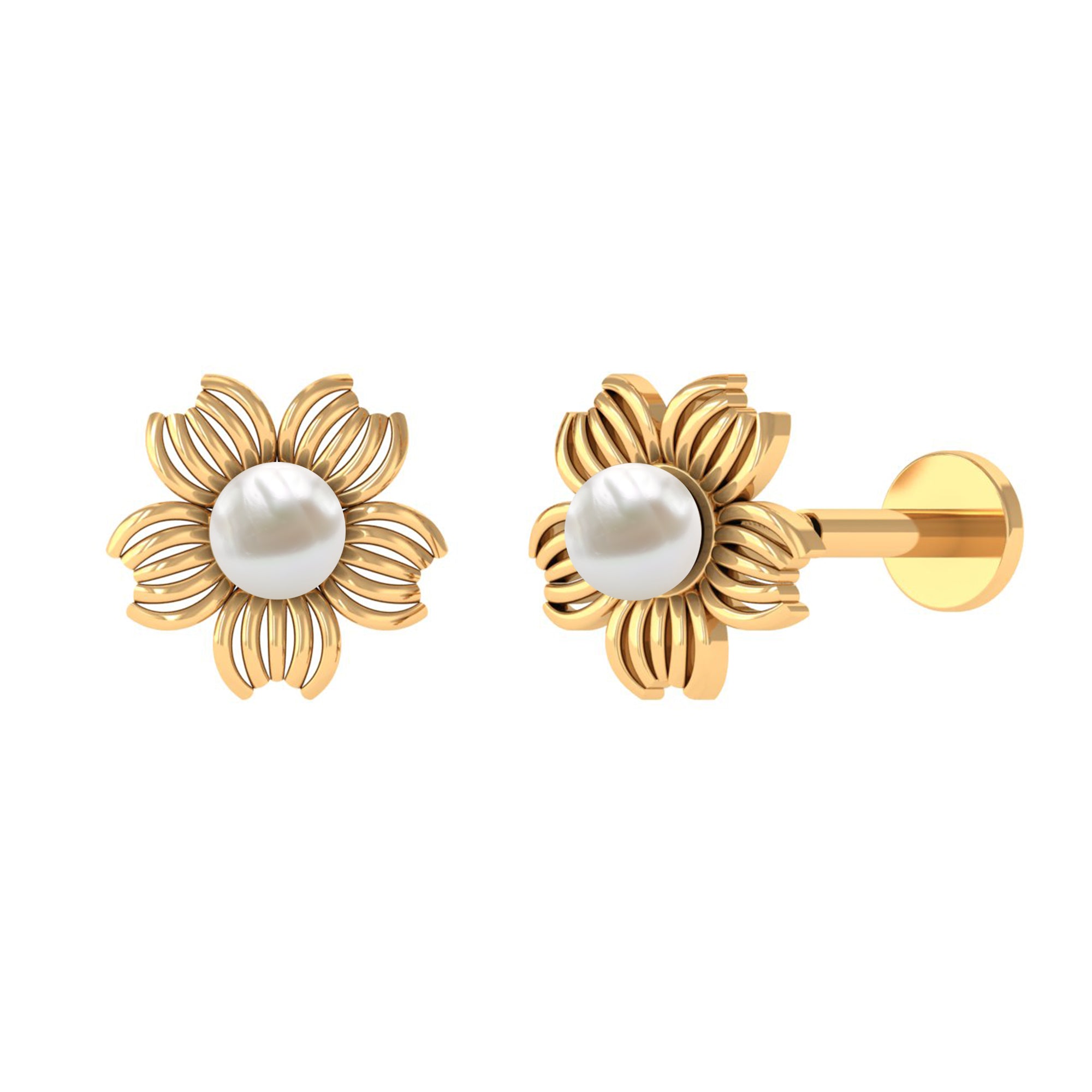 Rosec Jewels-Real Freshwater Pearl Solitaire Flower Earring