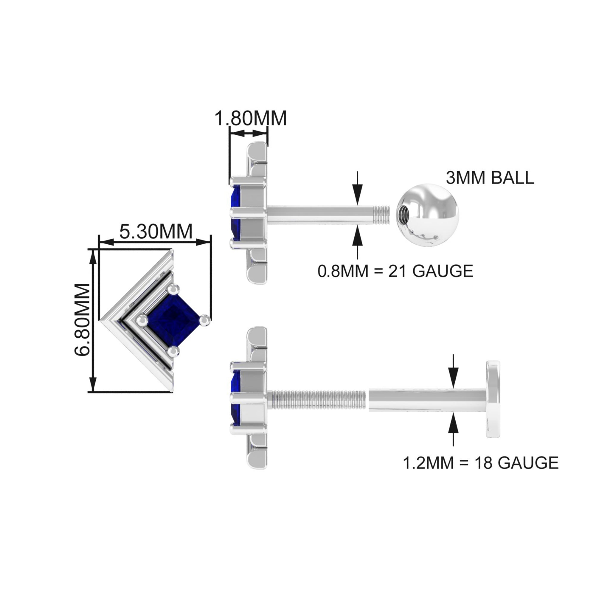 Rosec Jewels-Real Blue Sapphire Solitaire Tragus Earring