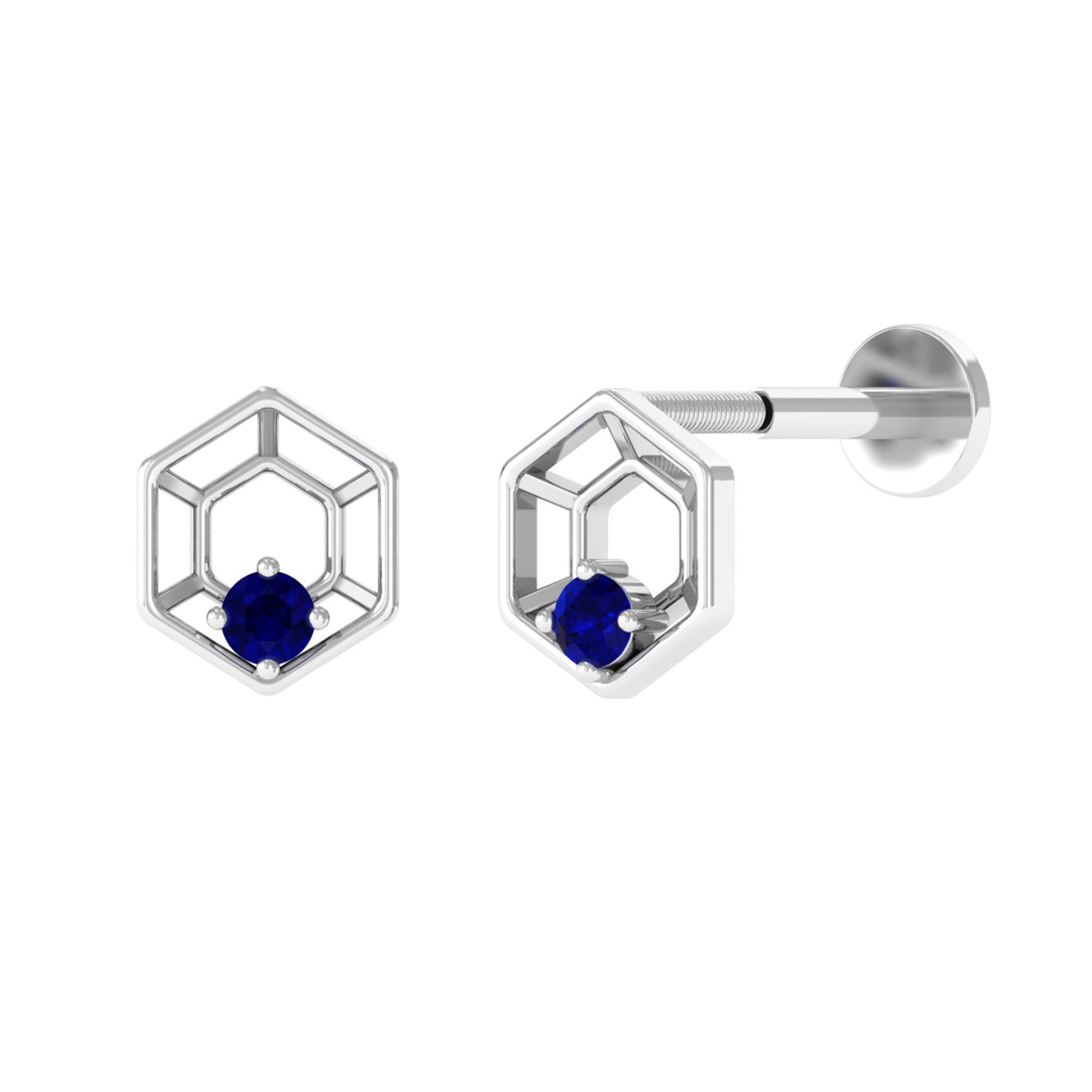 Rosec Jewels-Real Blue Sapphire Geometric Earring for Conch Piercing