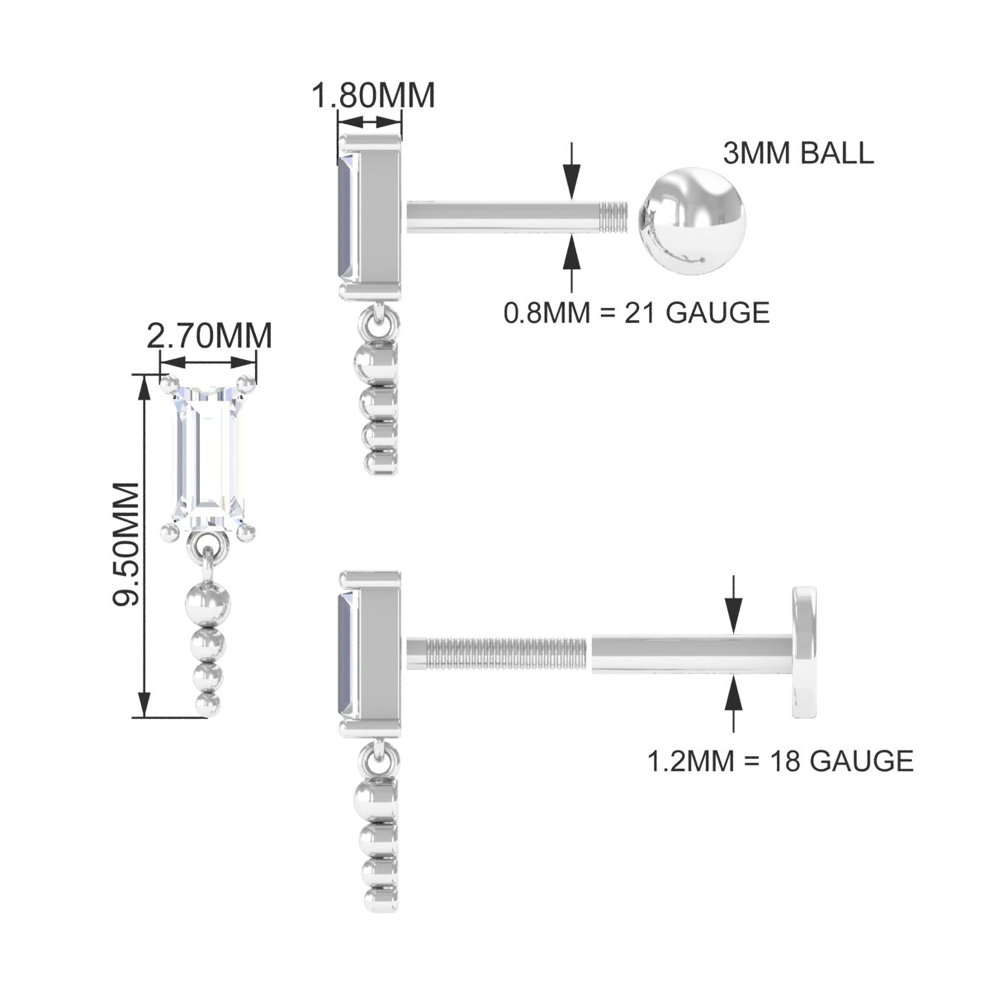 Rosec Jewels-Baguette Diamond Cartilage Drop Earring