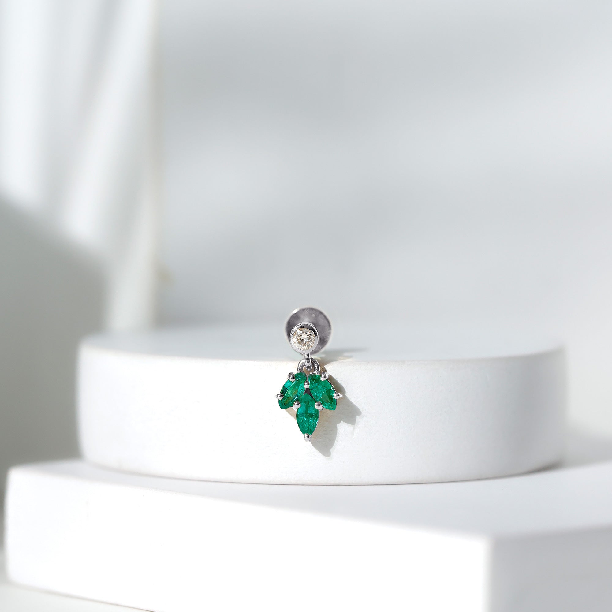 Marquise Emerald Leaf Earring for Helix Piercing AAA - Rosec Jewels