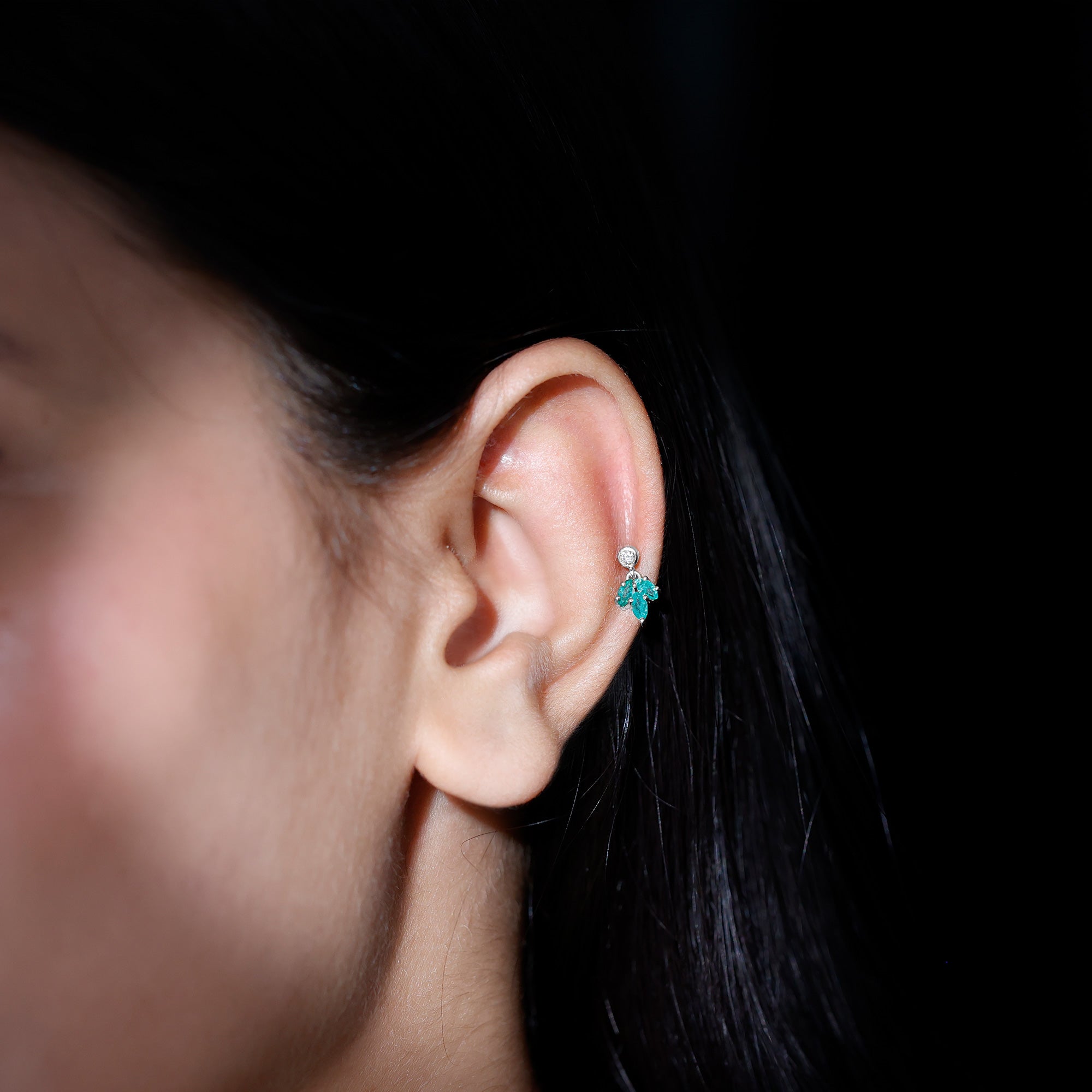 Marquise Emerald Leaf Earring for Helix Piercing AAA - Rosec Jewels