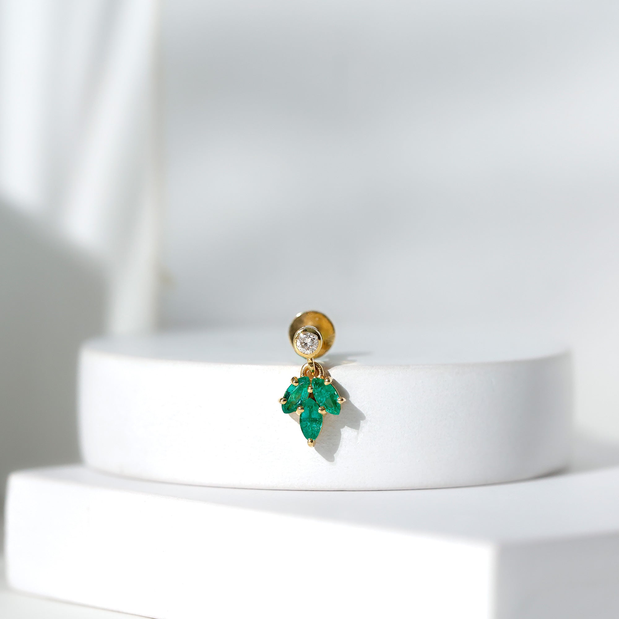Marquise Emerald Leaf Earring for Helix Piercing AAA - Rosec Jewels