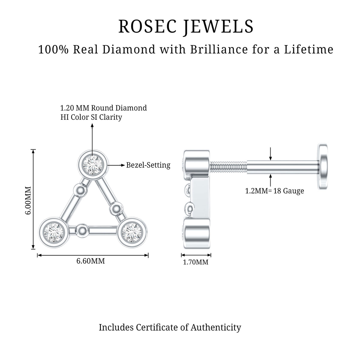 Diamond Open Triangle Earring for Conch Piercing Natural - ( HI-SI ) - Rosec Jewels
