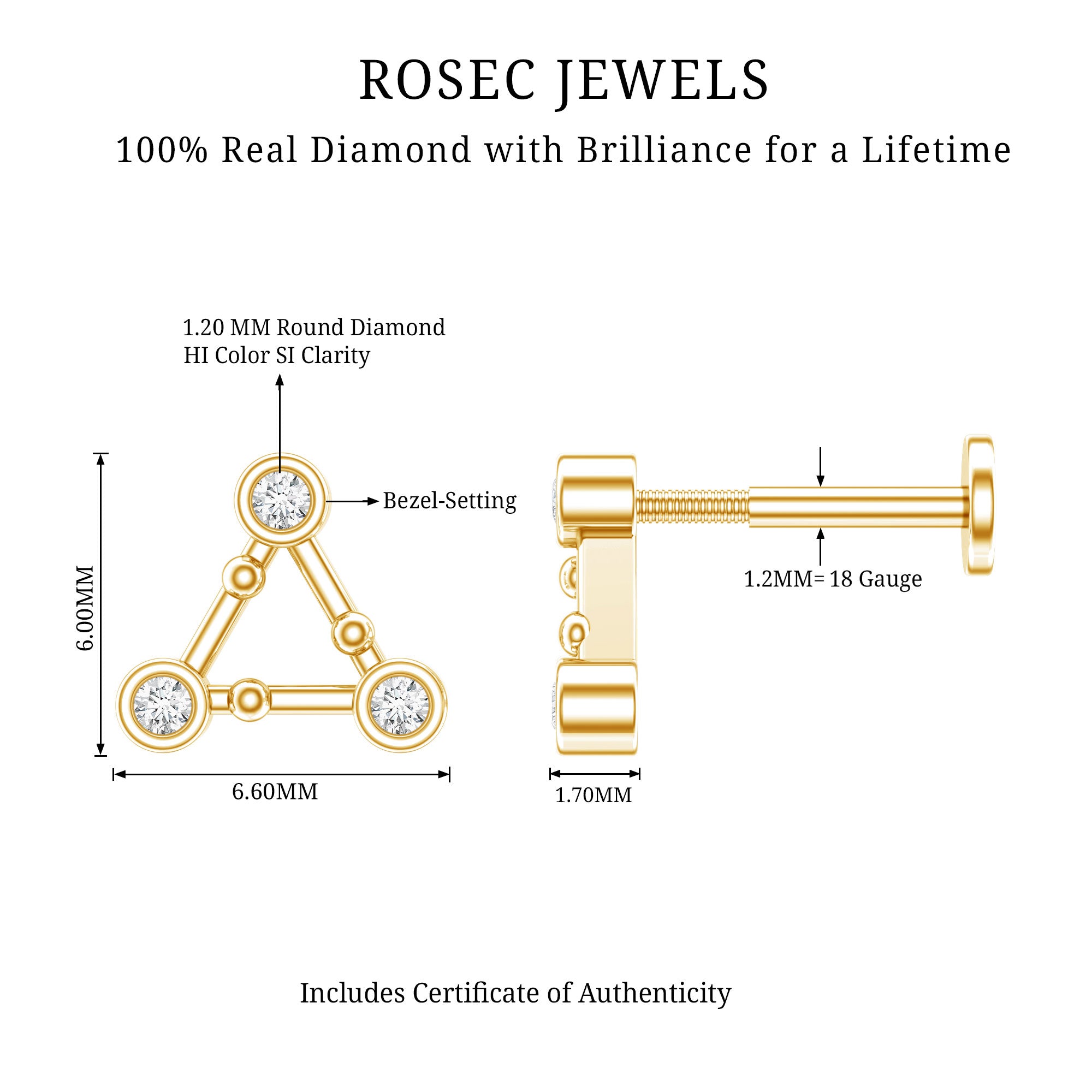 Diamond Open Triangle Earring for Conch Piercing Natural - ( HI-SI ) - Rosec Jewels