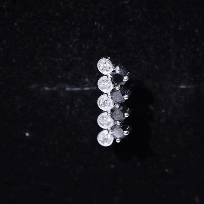 Minimal Black Onyx and Diamond Bar Cartilage Earring AAA - Rosec Jewels