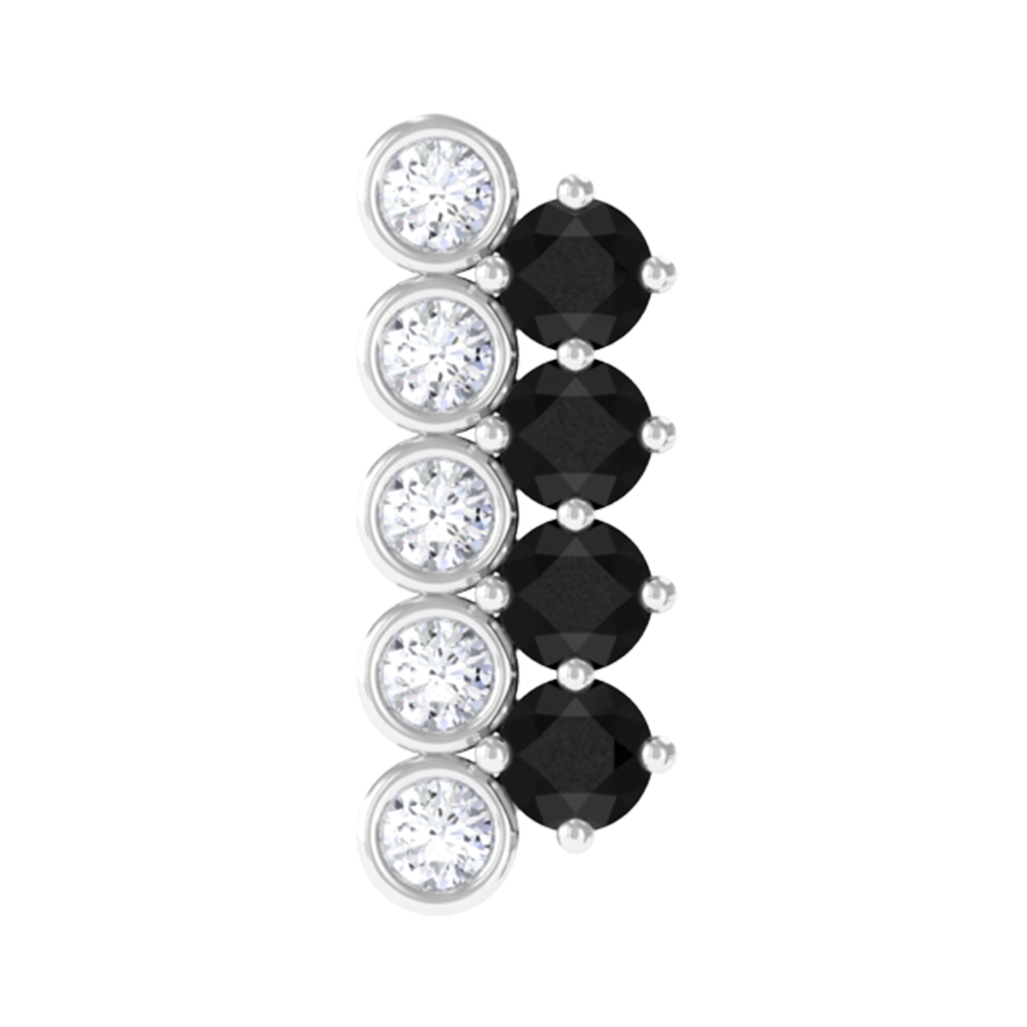 Minimal Black Onyx and Diamond Bar Cartilage Earring AAA - Rosec Jewels